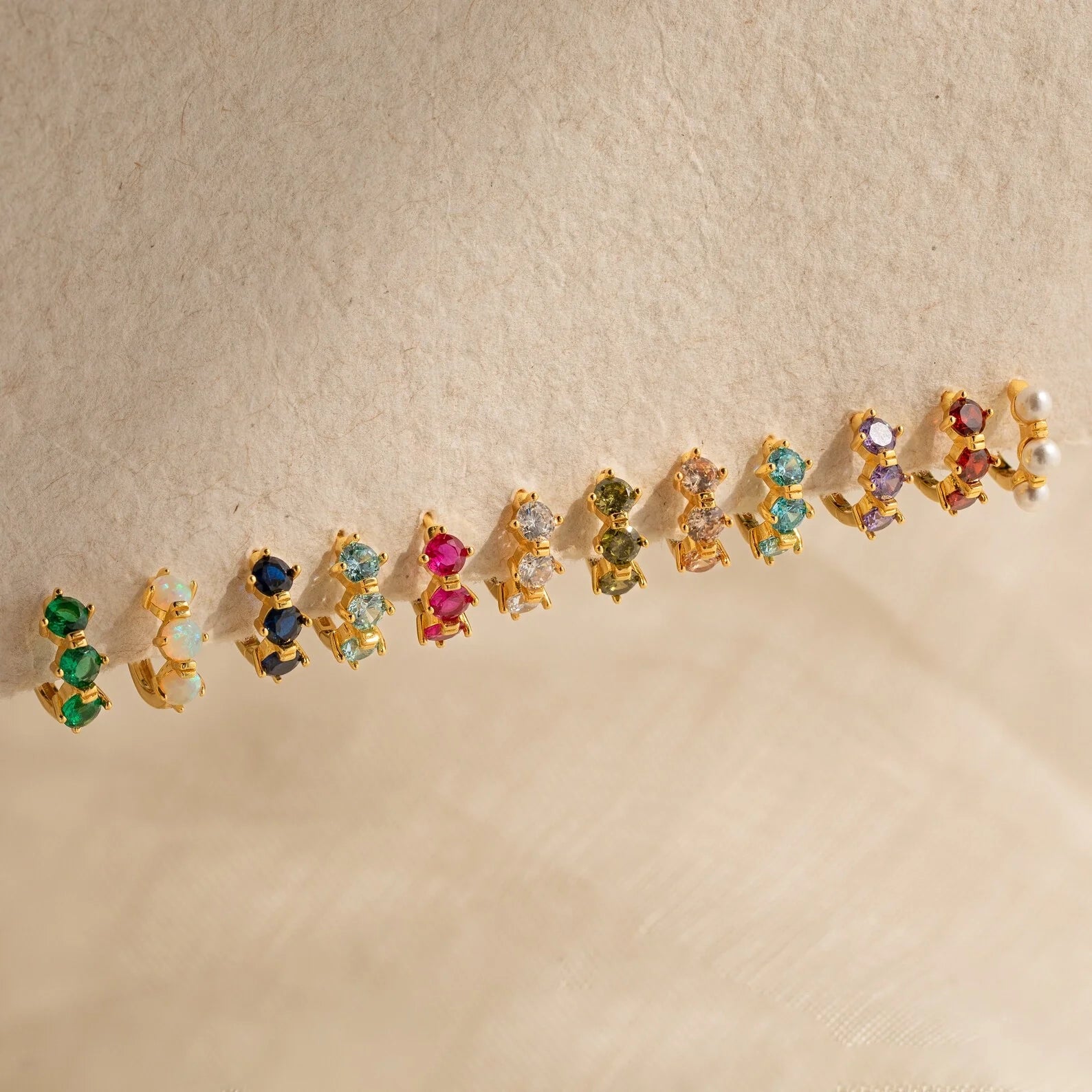 Triple Ruby Huggies Silver 18K Gold Plated