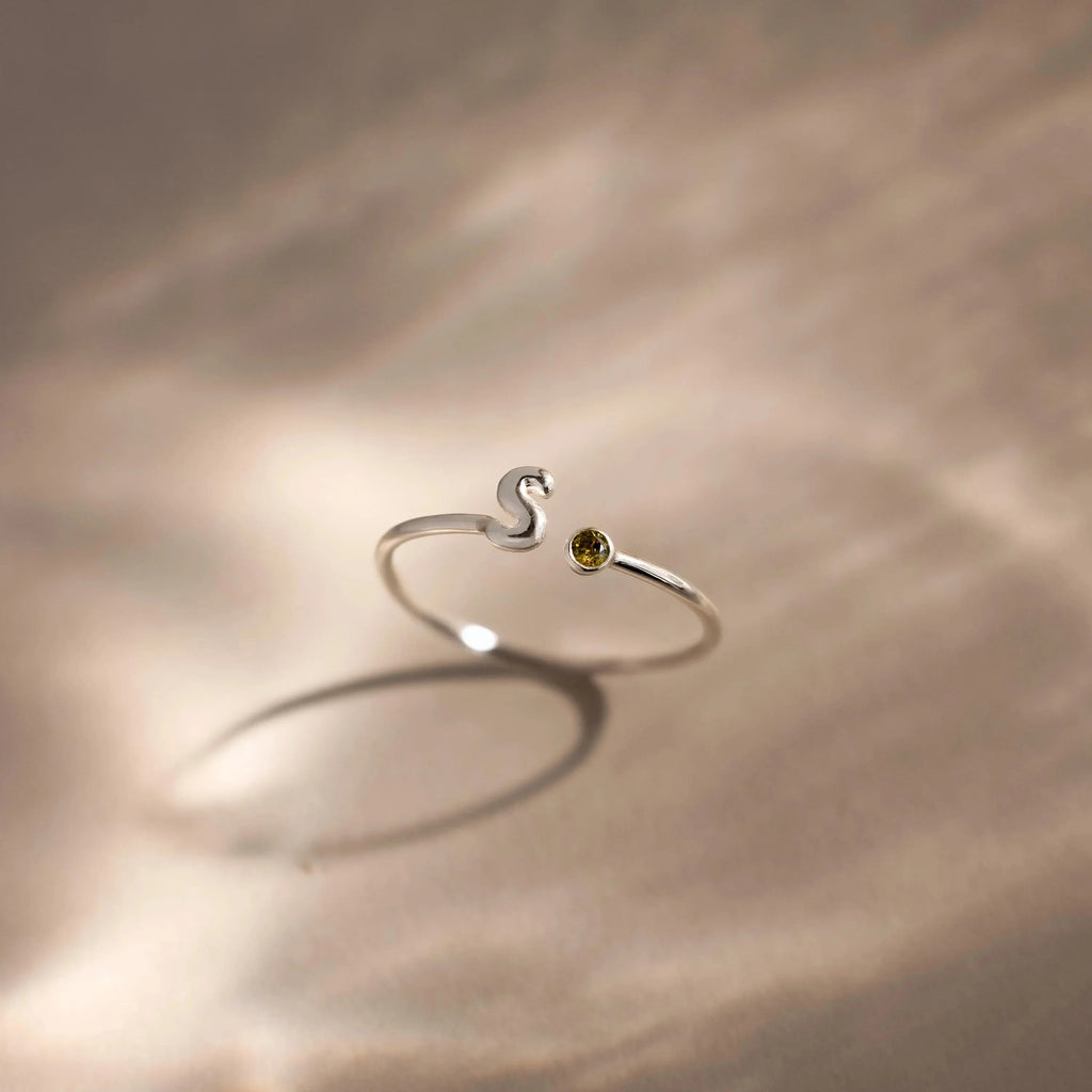 Bubble Initial Birthstone Ring Silver 18K Gold Plated