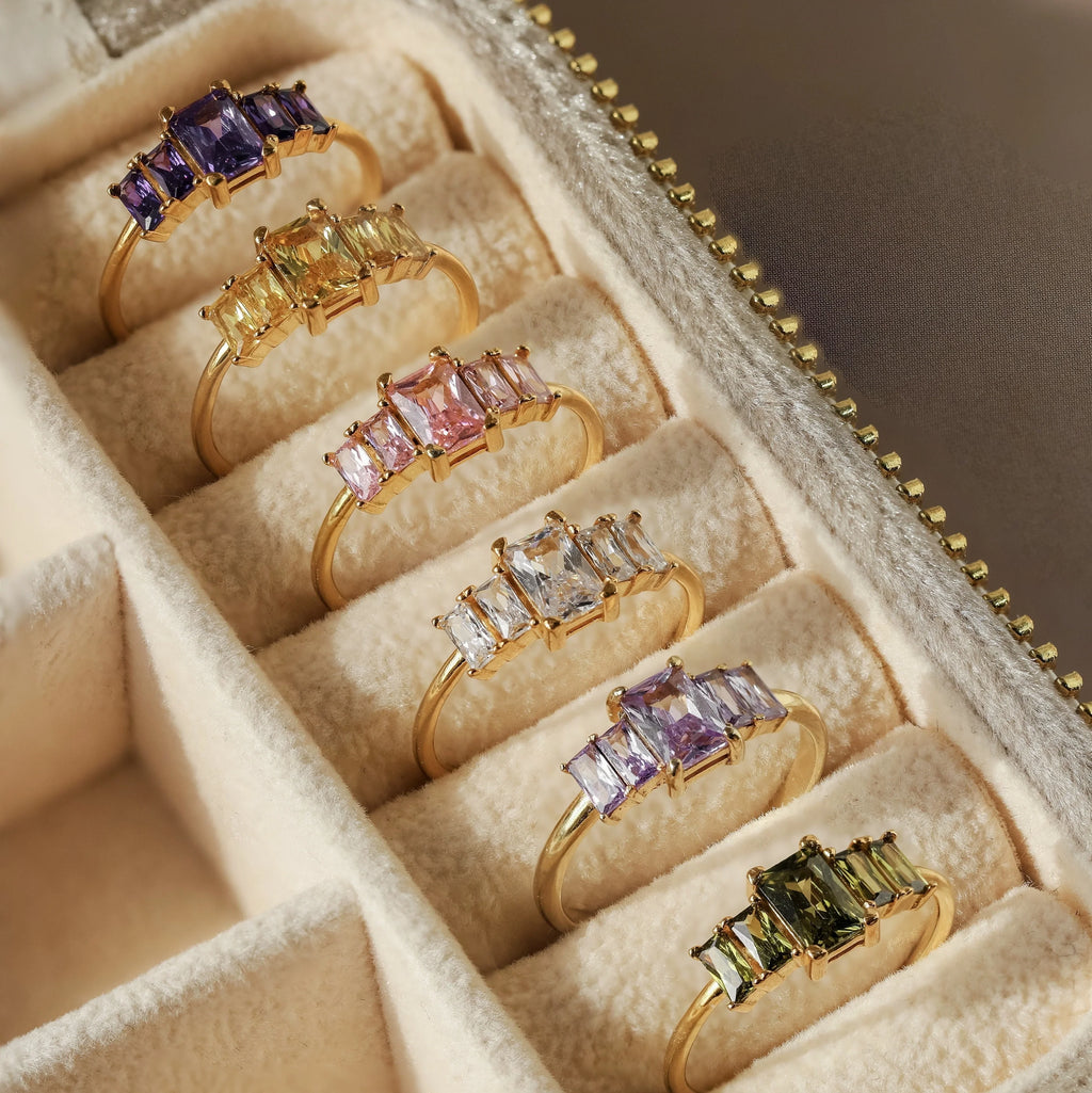 Art Deco Birthstone Ring Silver 18K Gold Plated