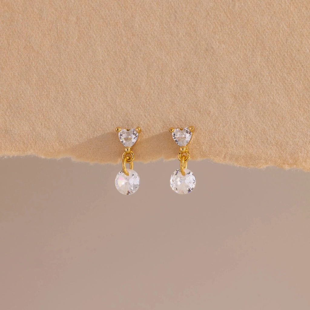 Diamonds Heart Drop Flatback Studs Silver 18K Gold Plated