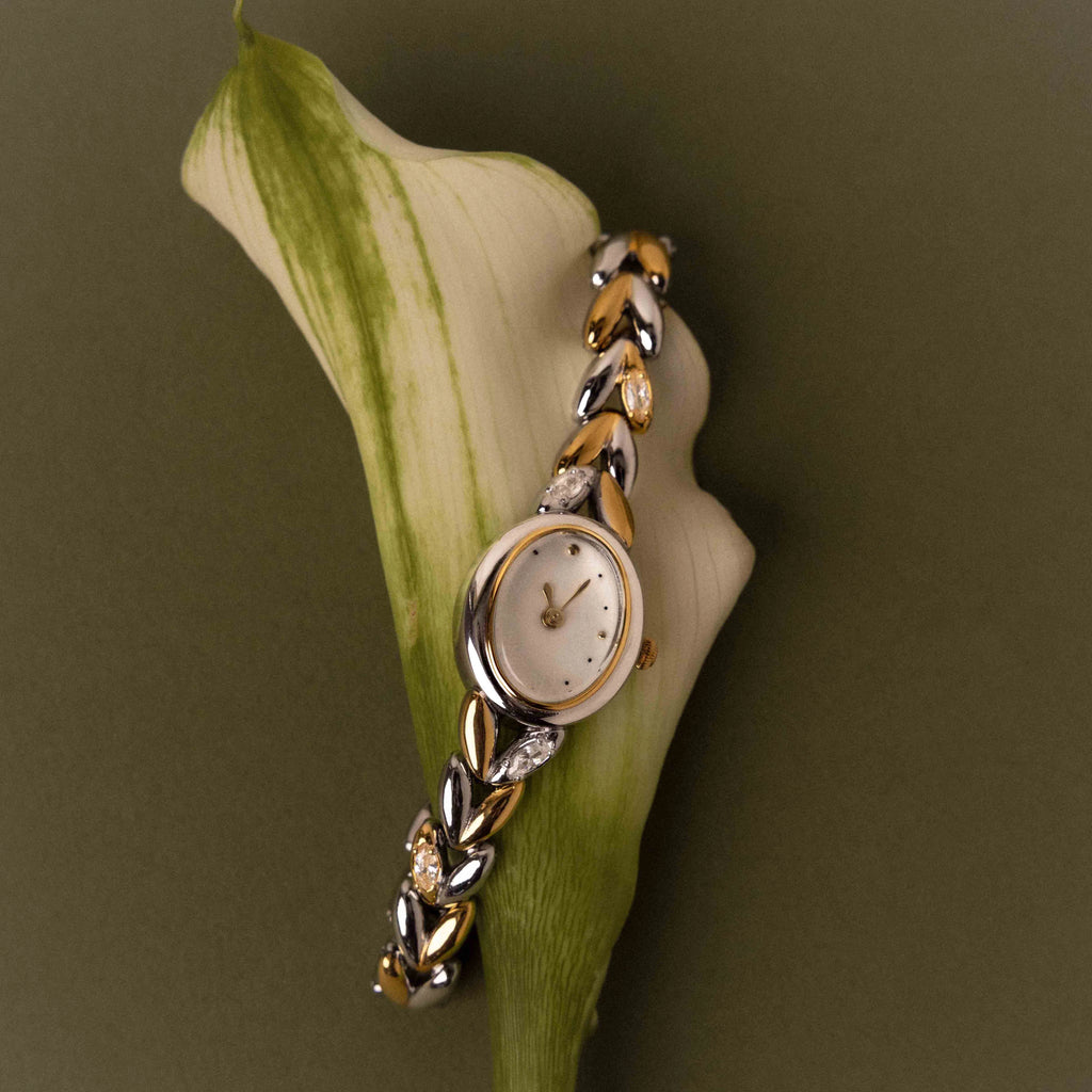 Diamond Link Timepiece in Mixed Metal Silver 18K Gold Plated