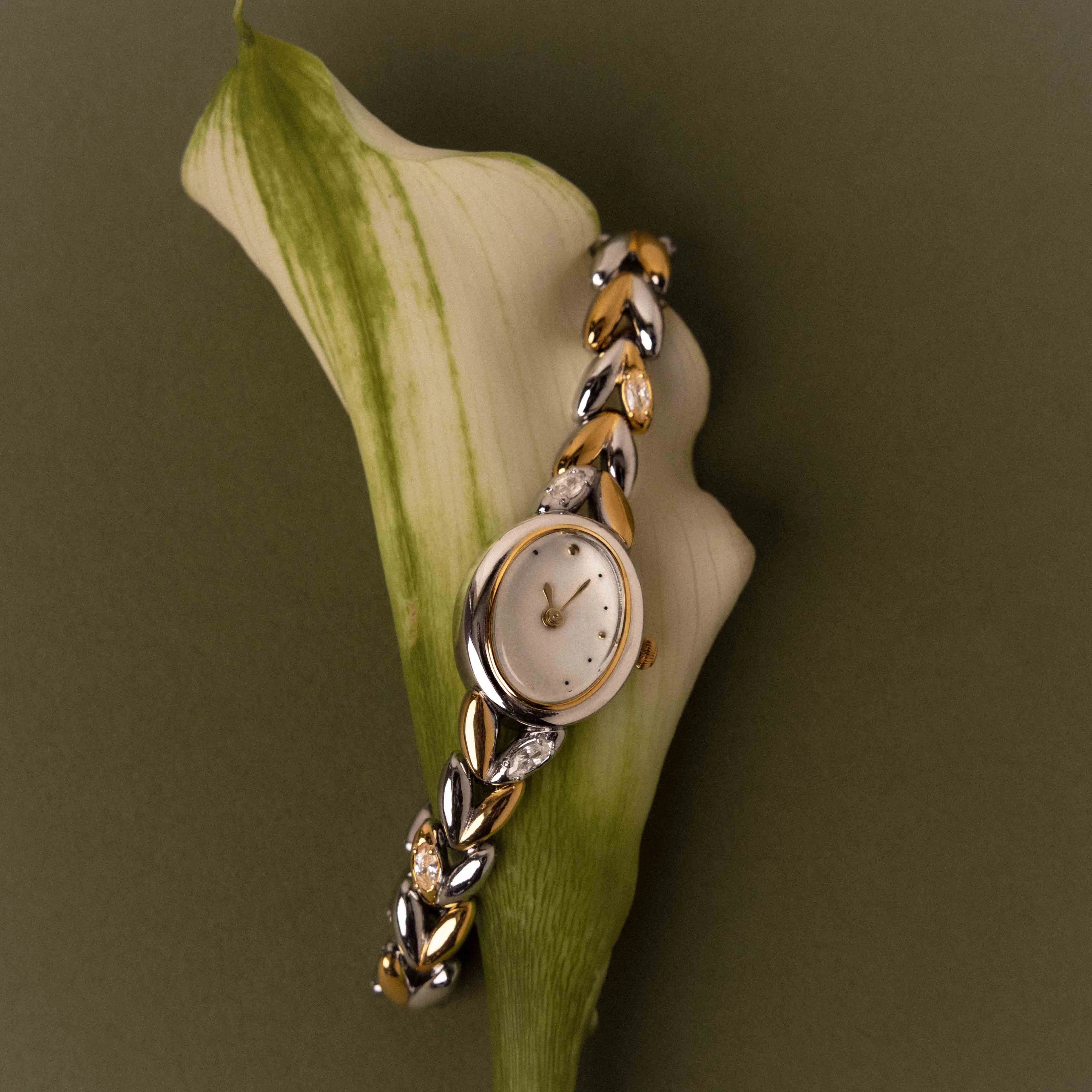 Diamond Link Timepiece in Mixed Metal Silver 18K Gold Plated