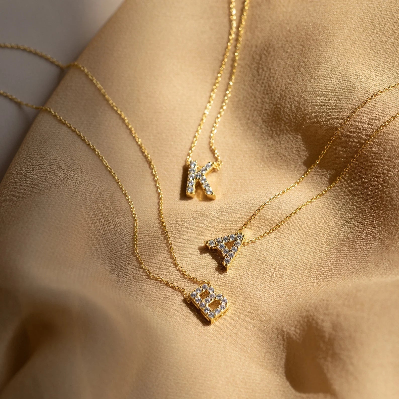 Floating Pave Initial Necklace Silver 18K Gold Plated