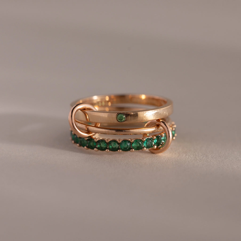 Eternity Band Triple Linked Emerald Ring Set Silver 18K Gold Plated