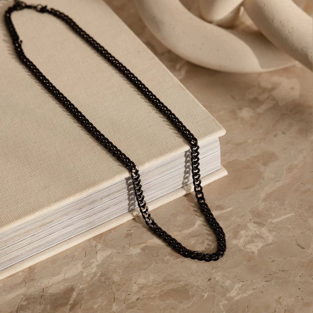 Men's Black Curb Chain Silver 18K Gold Plated
