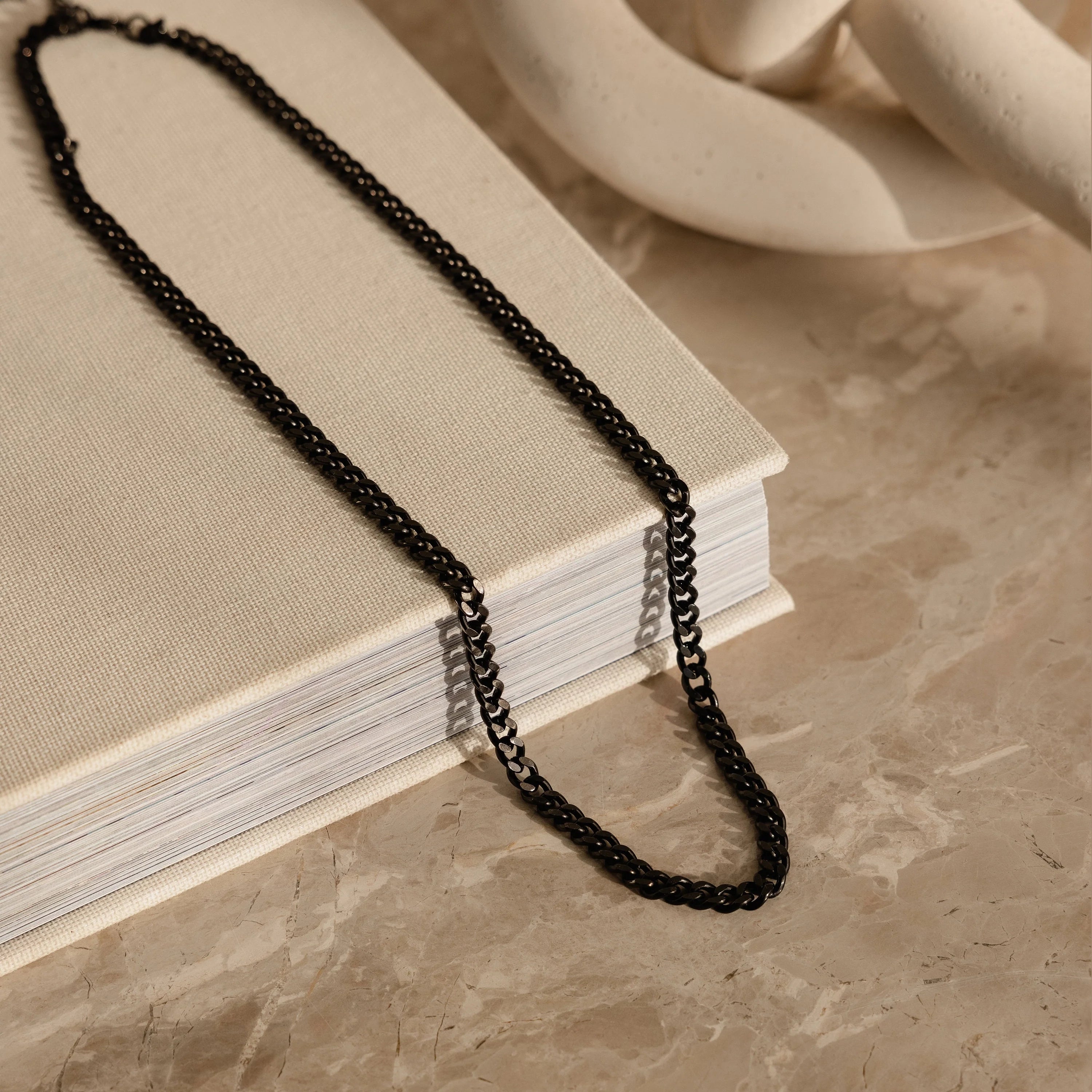 Men's Black Curb Chain Silver 18K Gold Plated
