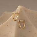 Opal & Diamond Chain Studs Silver 18K Gold Plated