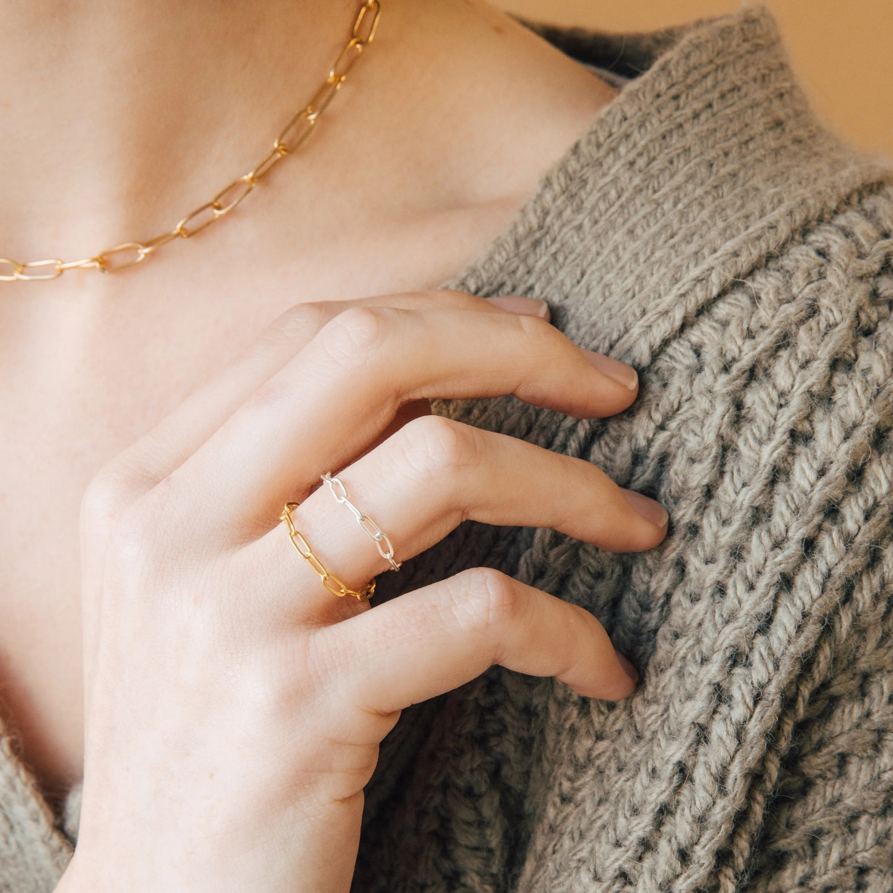 Paperclip Chain Ring Silver 18K Gold Plated
