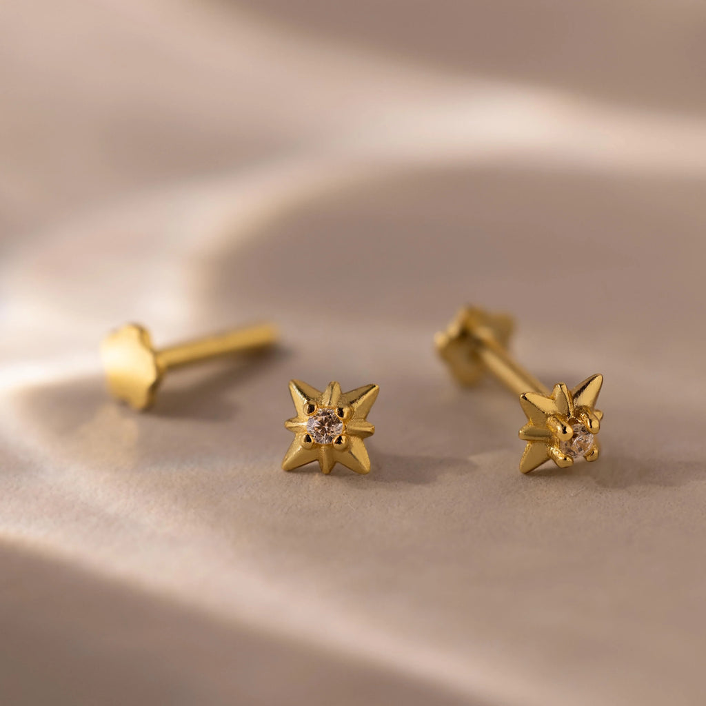 Diamond Starlight Flatback Studs Silver 18K Gold Plated