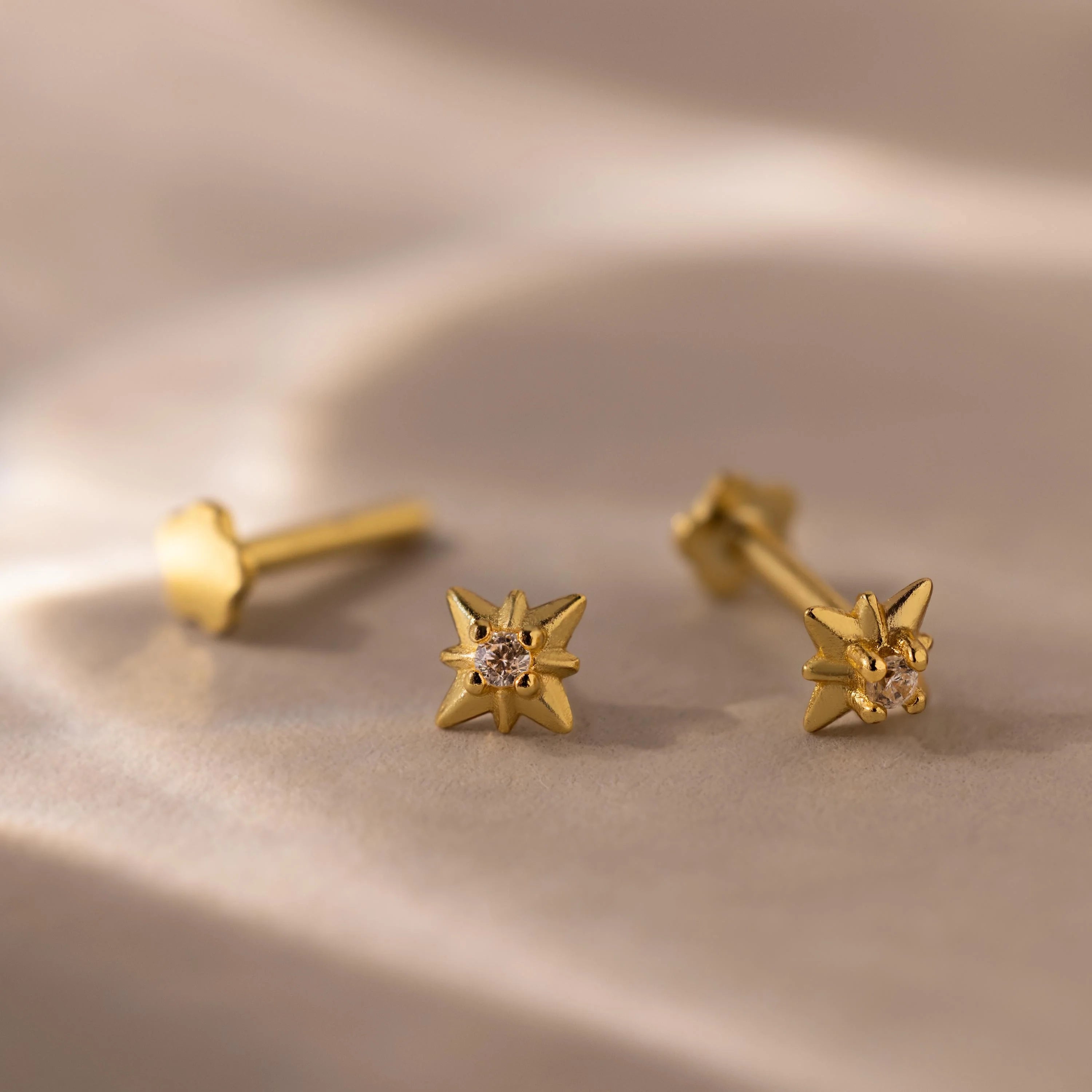 Diamond Starlight Flatback Studs Silver 18K Gold Plated