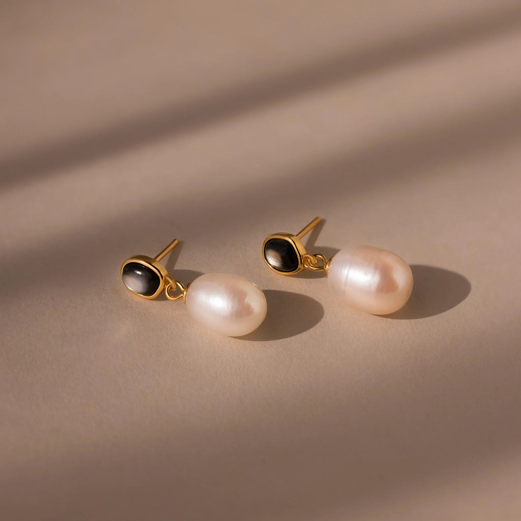 Midnight Pearl Drop Earrings Silver 18K Gold Plated