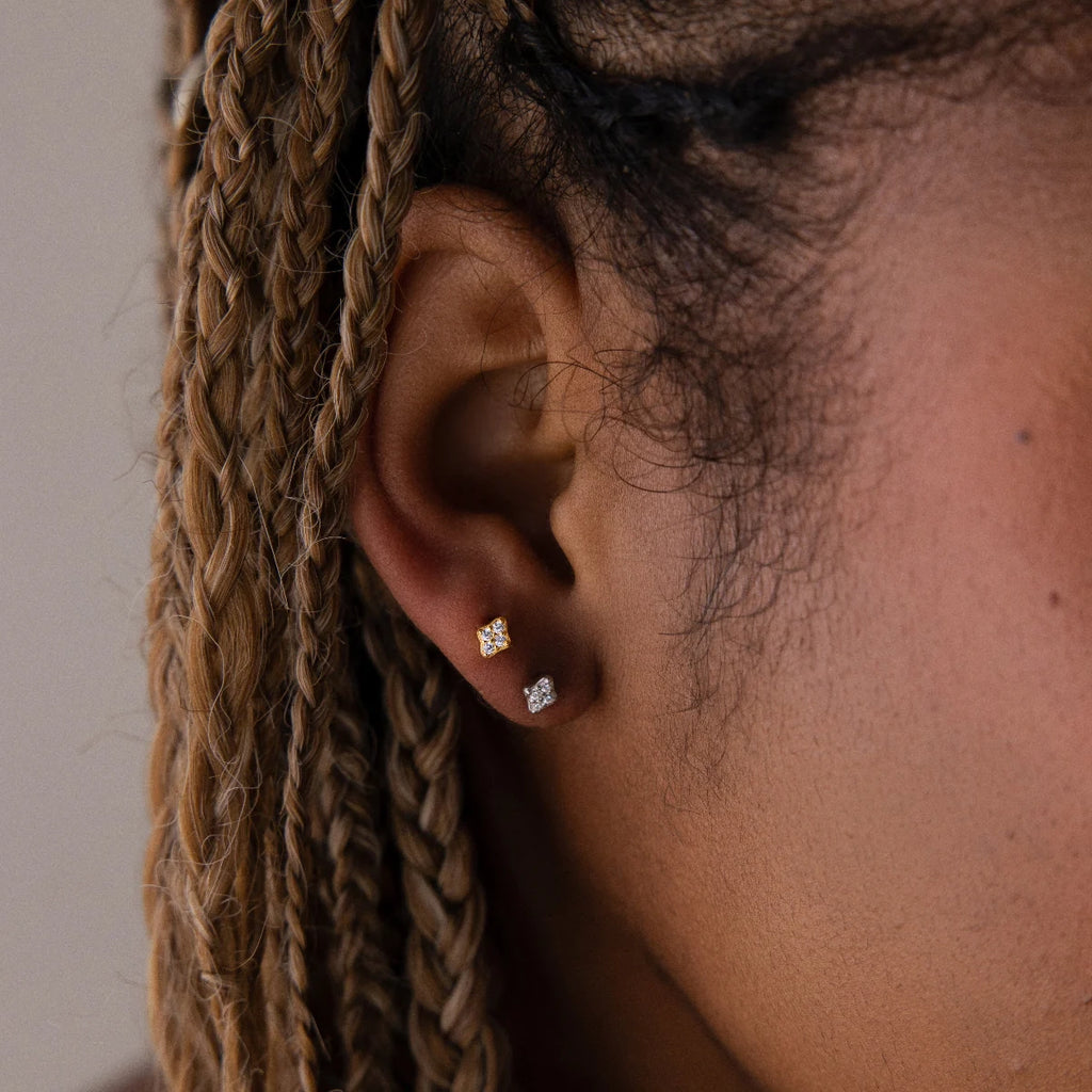 Diamond Geometric Studs Silver 18K Gold Plated