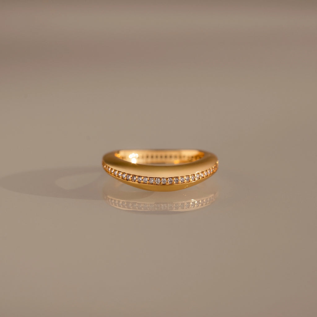 Diamond Pave Curve Dome Ring Silver 18K Gold Plated