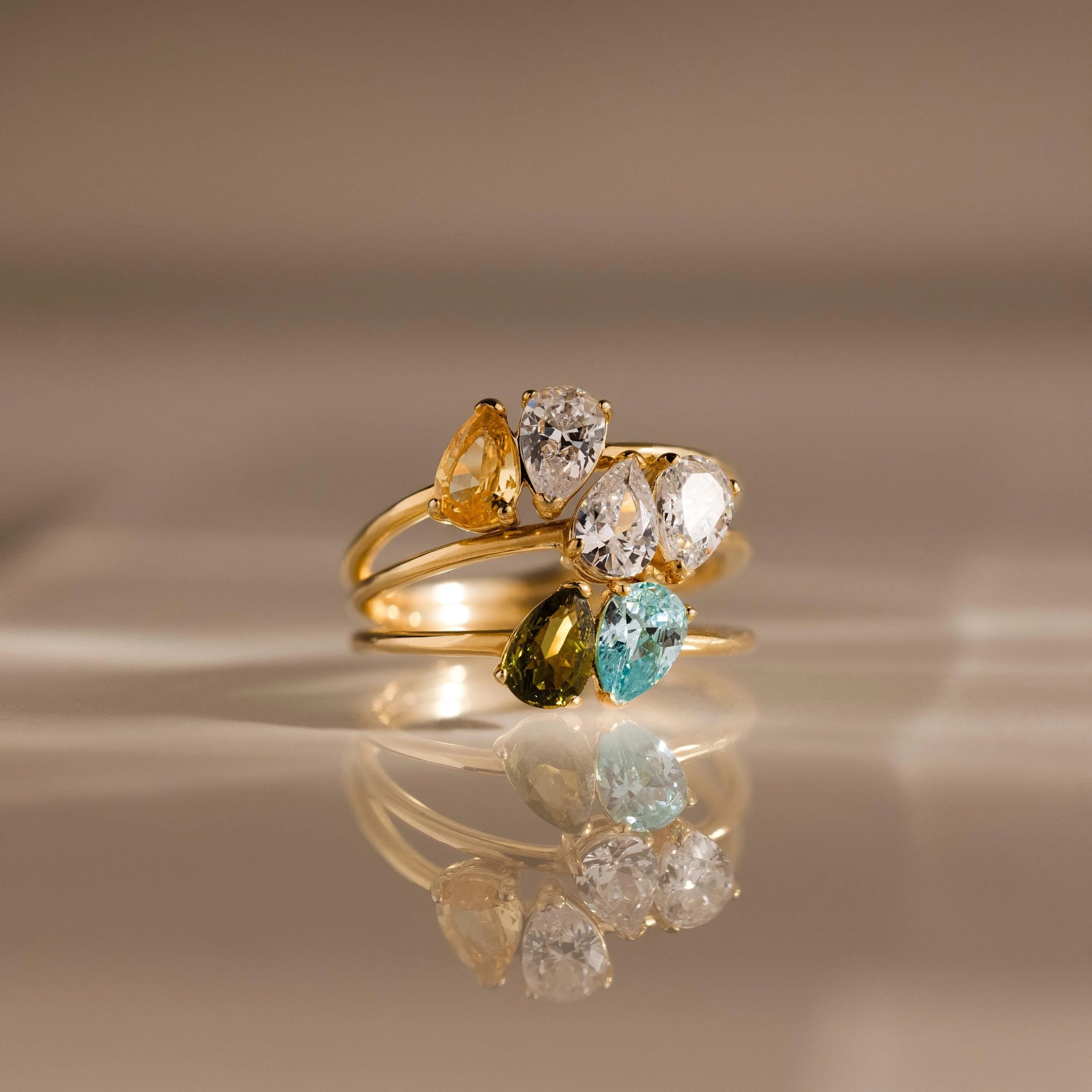 Duo Pear Toi Et Moi Ring Silver 18K Gold Plated