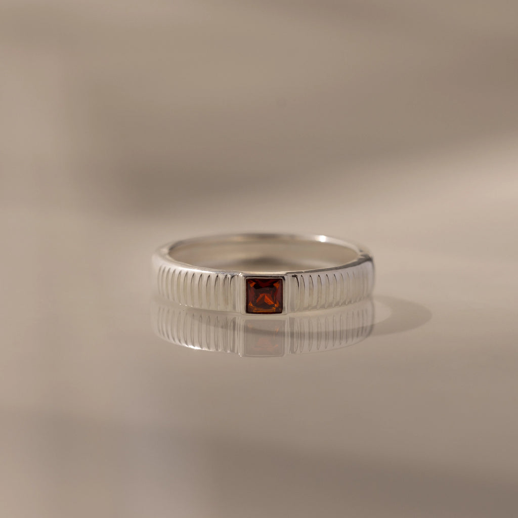 Ribbed Garnet Band Silver 18K Gold Plated