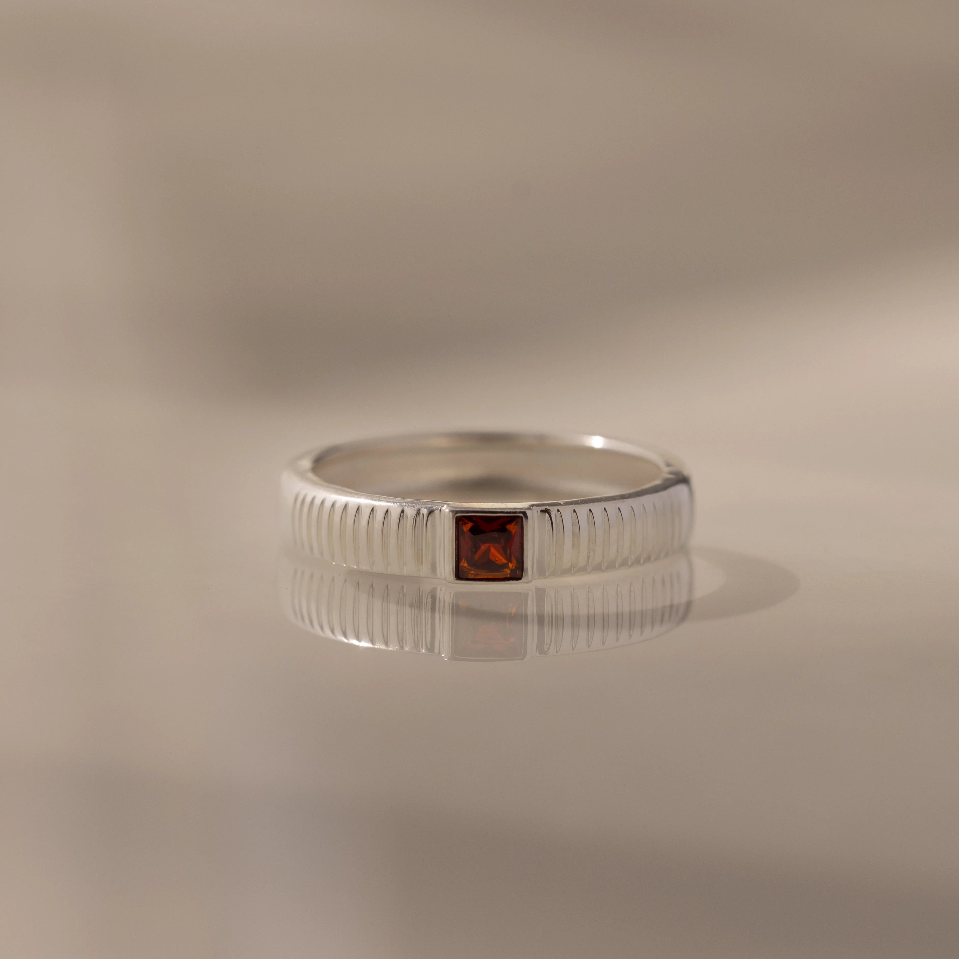 Ribbed Garnet Band Silver 18K Gold Plated