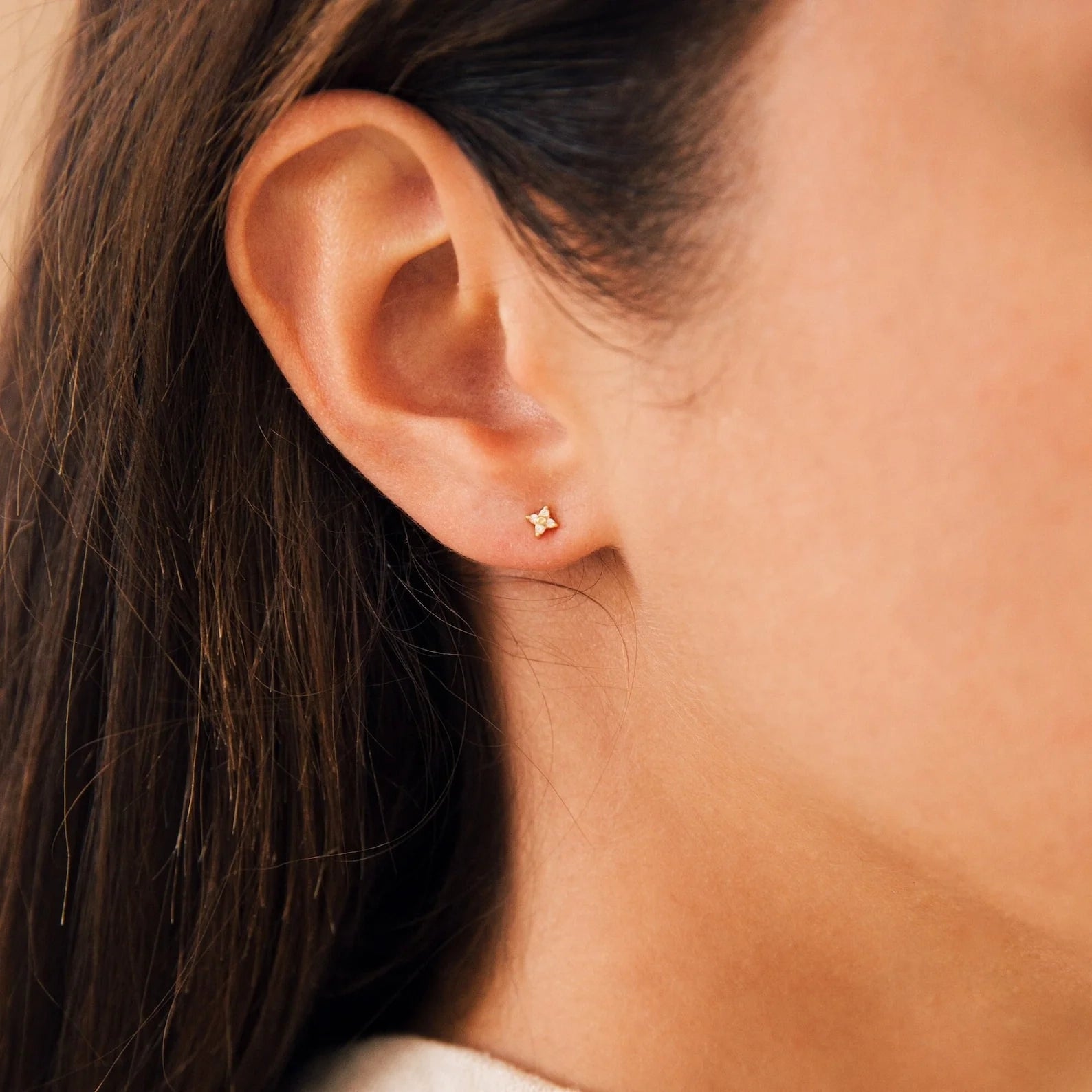 Diamond Flower Studs Silver 18K Gold Plated