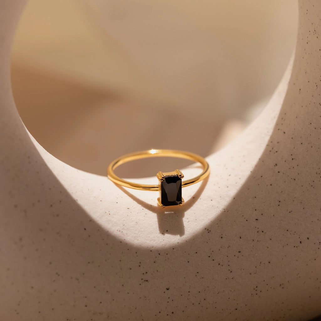 Black Emerald Ring Silver 18K Gold Plated