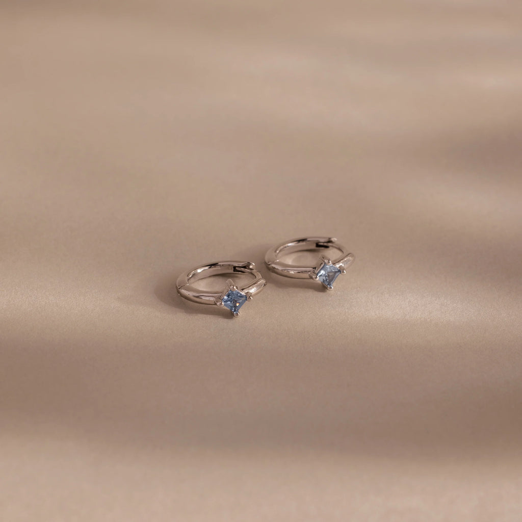 Athena Blue Zircon Huggies Silver 18K Gold Plated