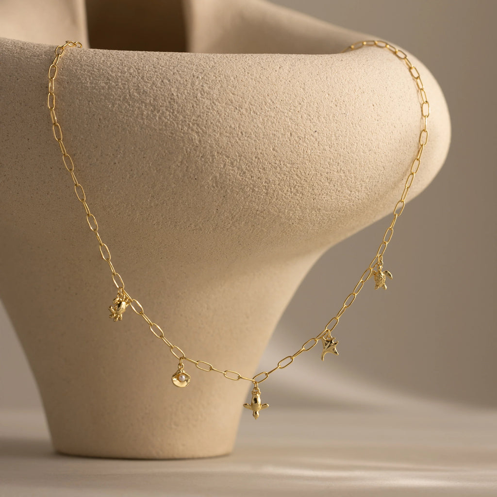 Seaside Charm Pearl Necklace Silver 18K Gold Plated