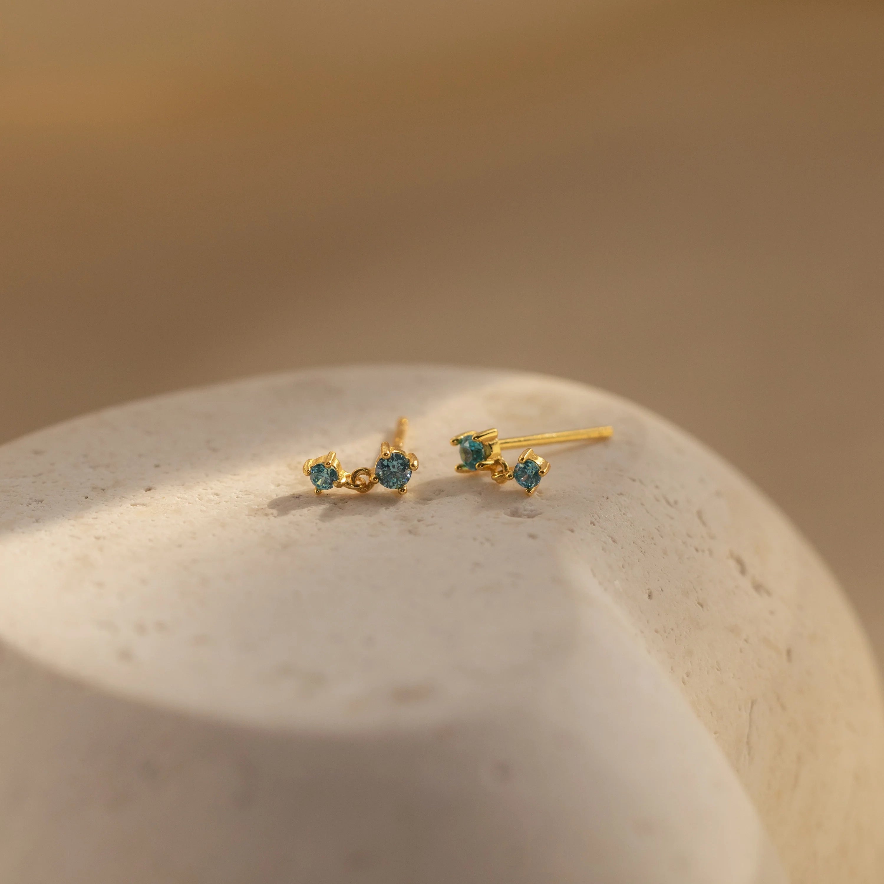 Blue Zircon Drop Studs Silver 18K Gold Plated