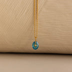 North Star Birthstone Signet Necklace in Aquamarine Silver 18K Gold Plated