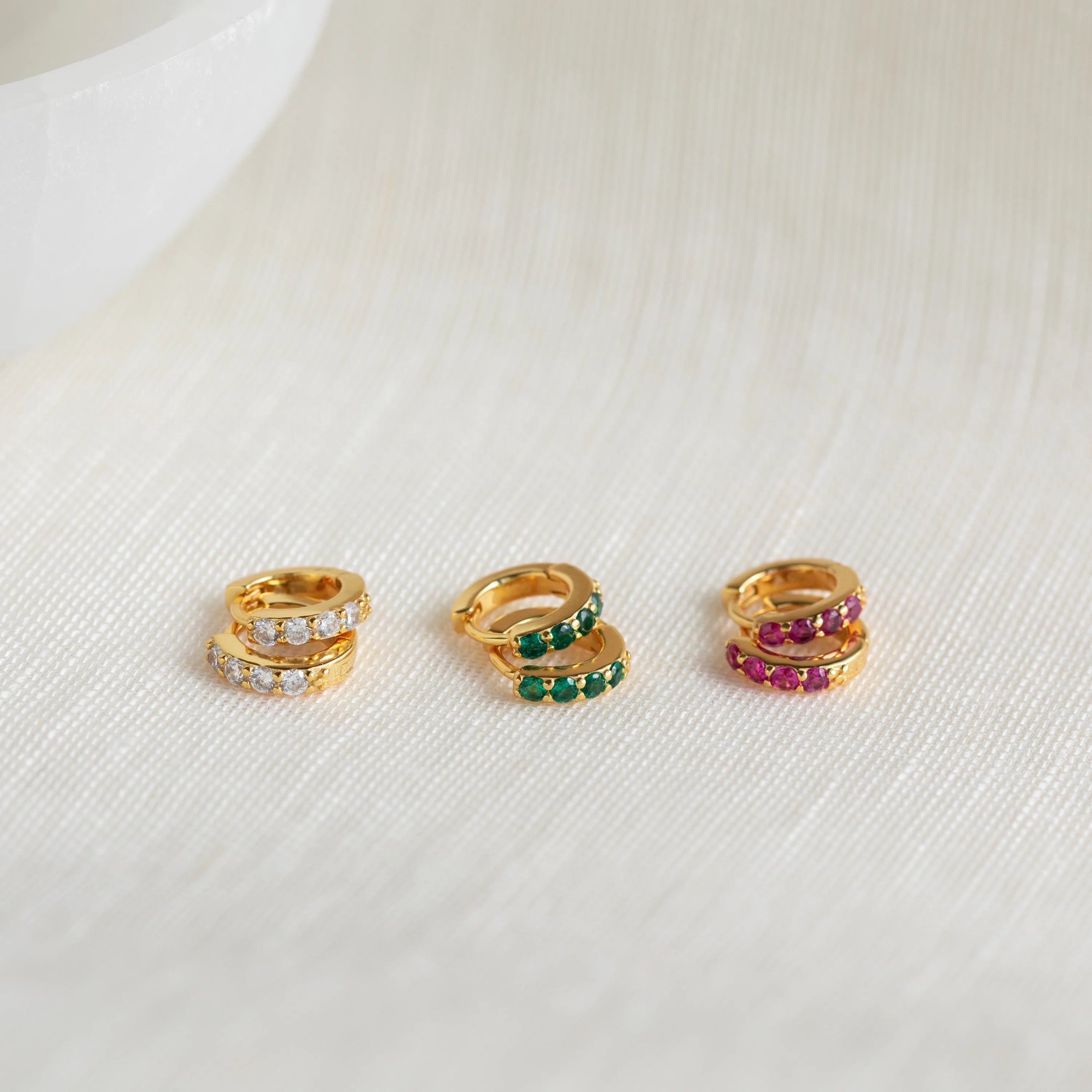 Pave Emerald Huggies Silver 18K Gold Plated