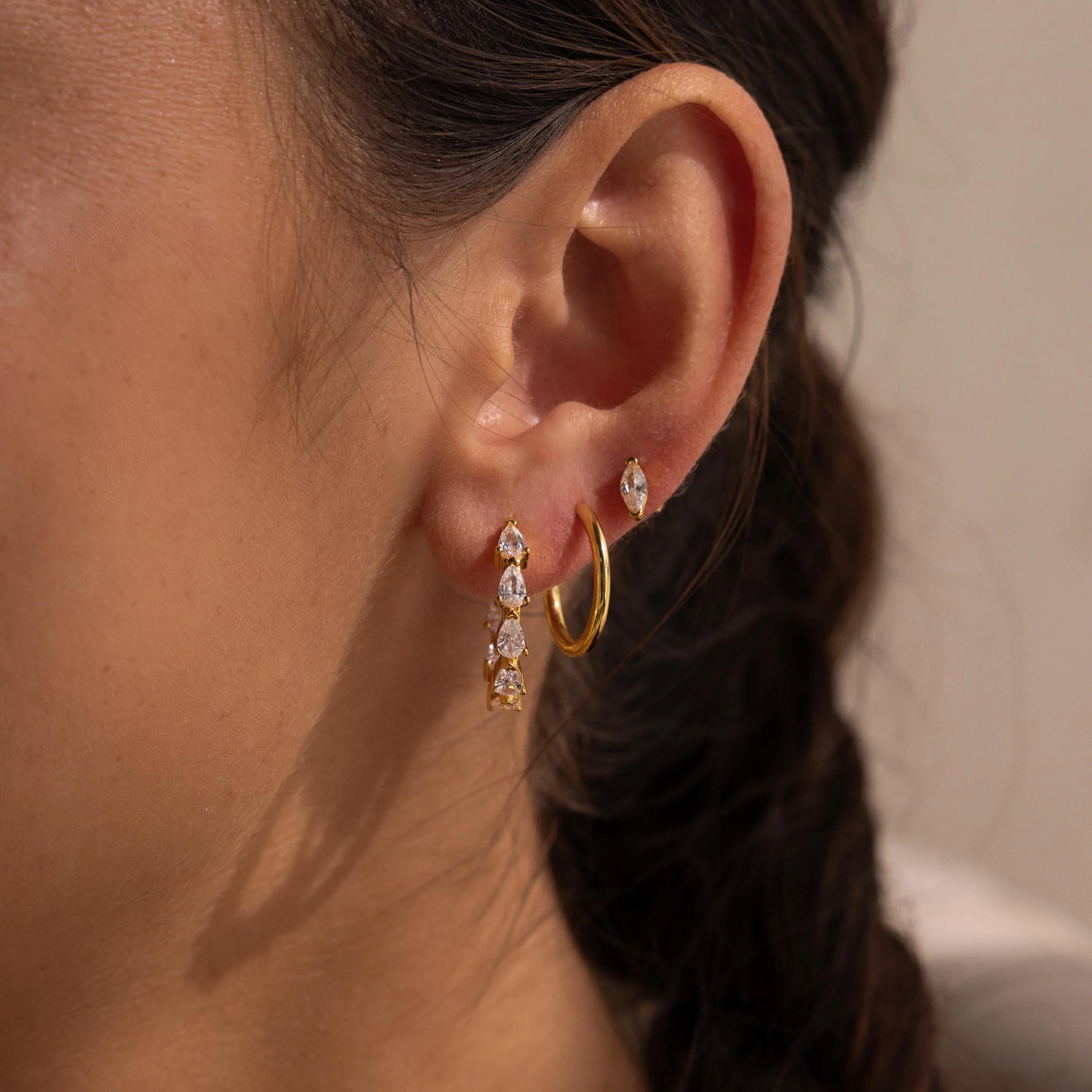 Inside Out Pear Diamond Hoops Silver 18K Gold Plated