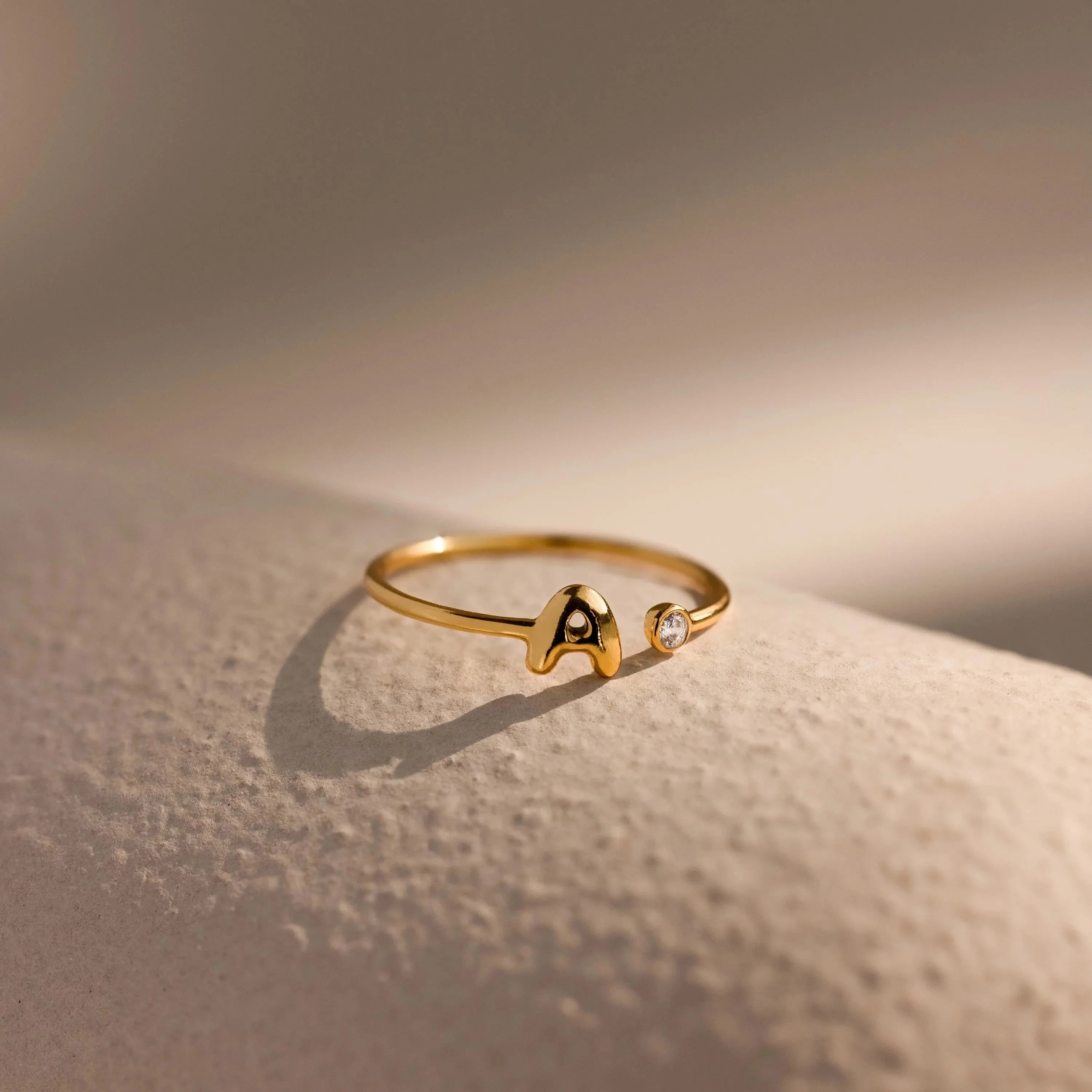 Bubble Initial Birthstone Ring Silver 18K Gold Plated