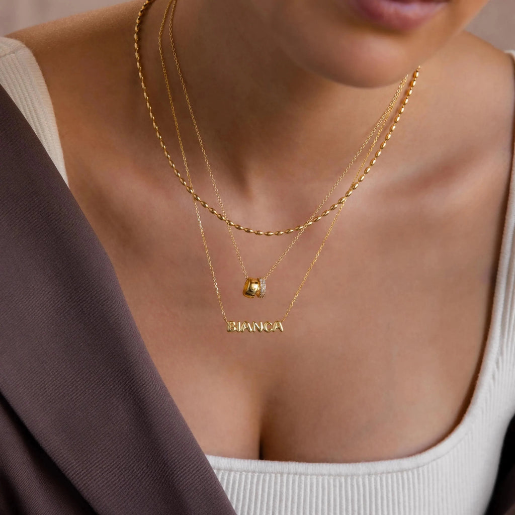 Tiny Bubble Name Necklace Silver 18K Gold Plated