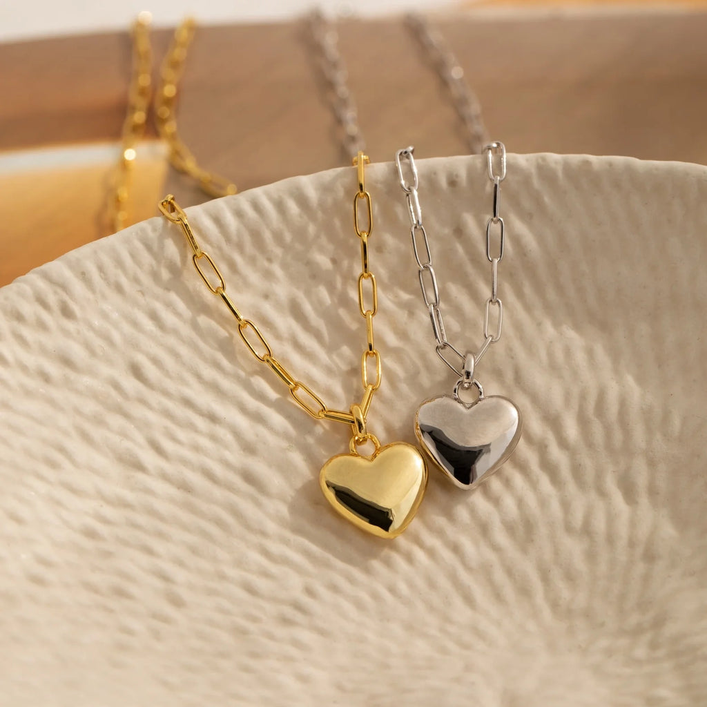 Taylor Heart Paperclip Necklace Silver 18K Gold Plated