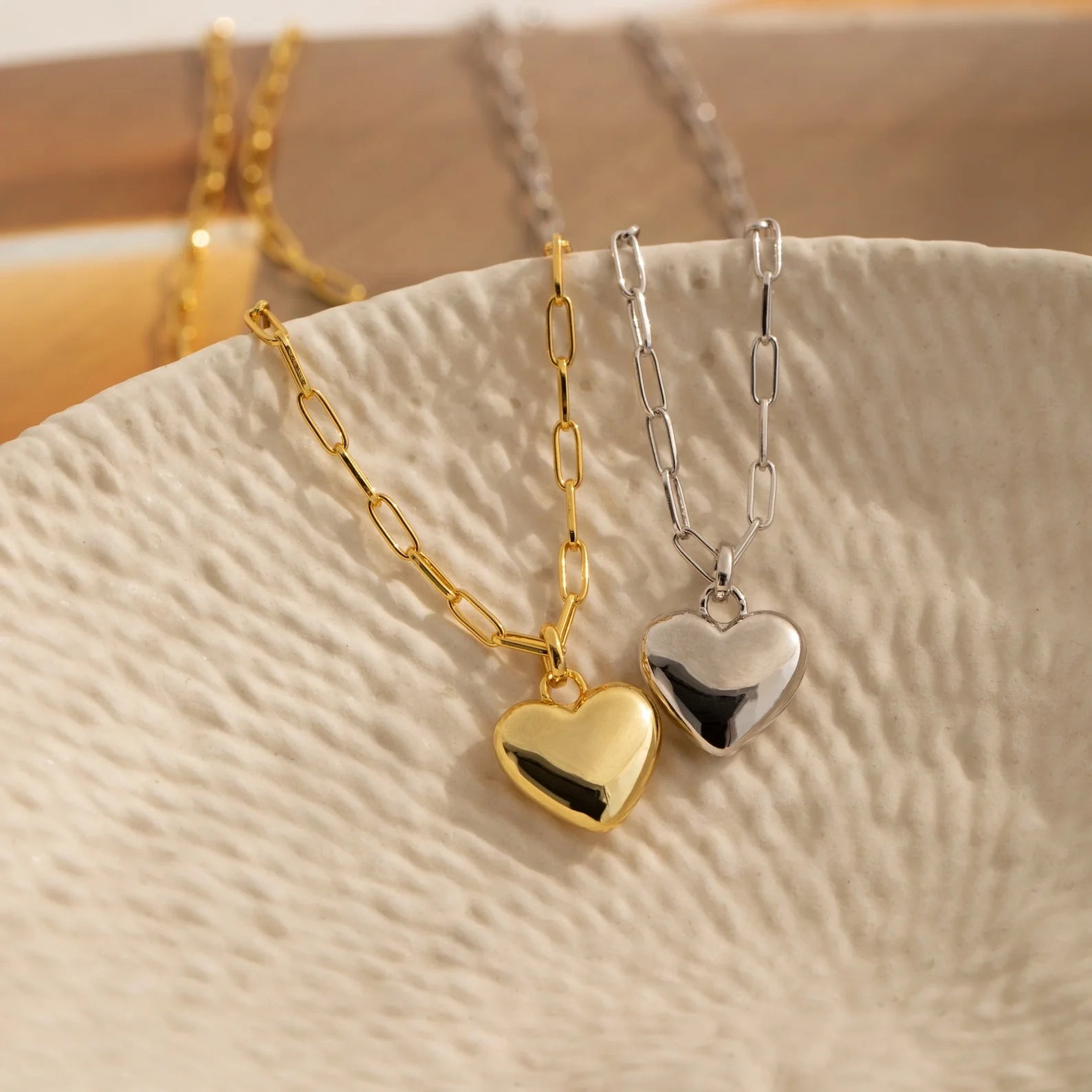 Taylor Heart Paperclip Necklace Silver 18K Gold Plated