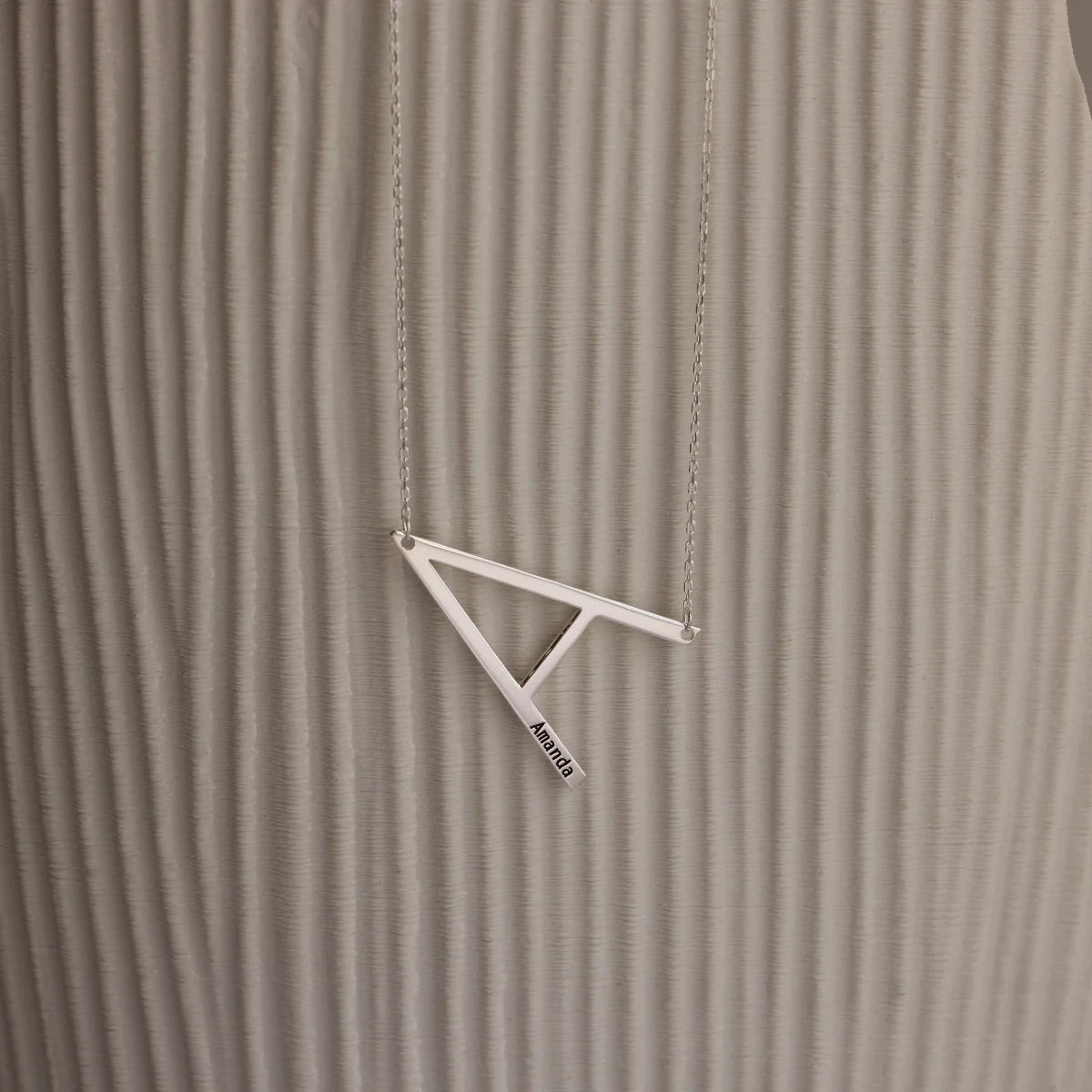 Large Sideways Initial charm Necklace Silver 18K Gold Plated