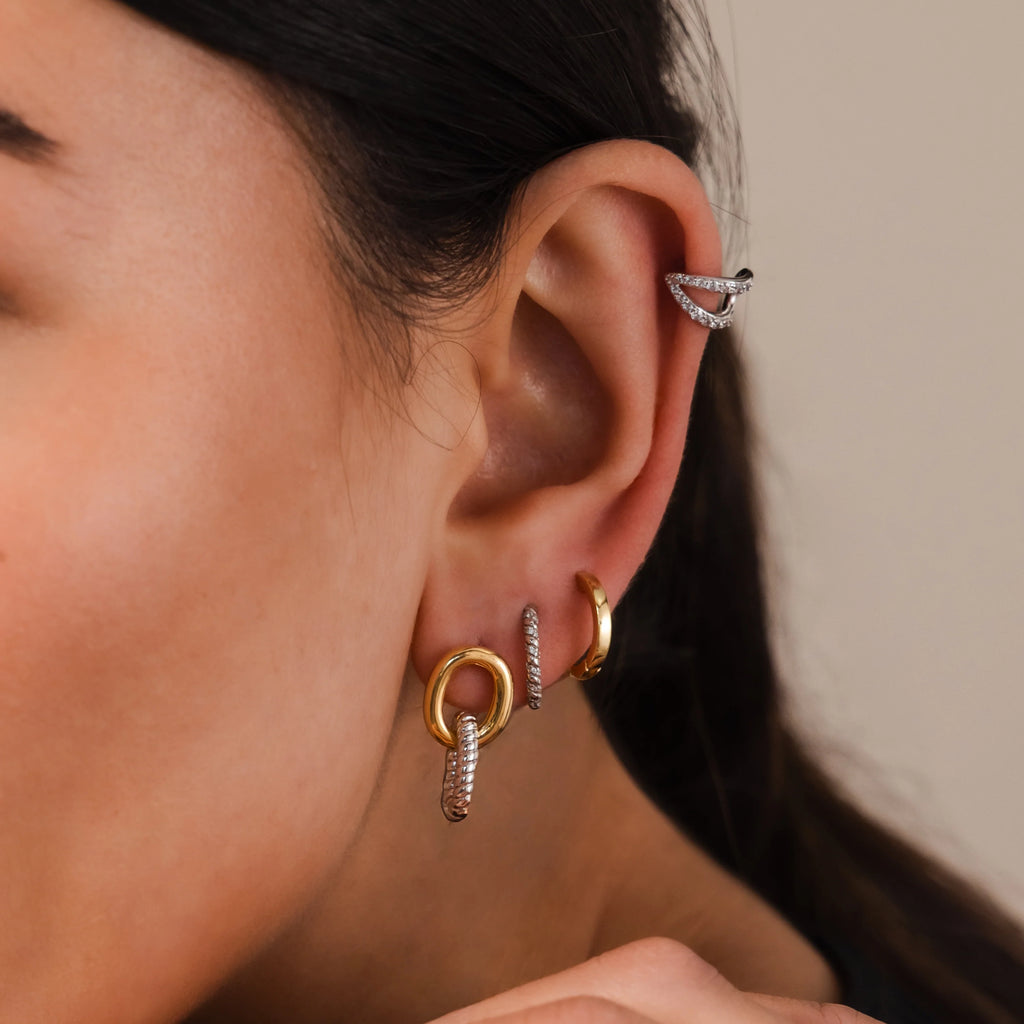 Mixed Metal Twisted Link Earrings Silver 18K Gold Plated