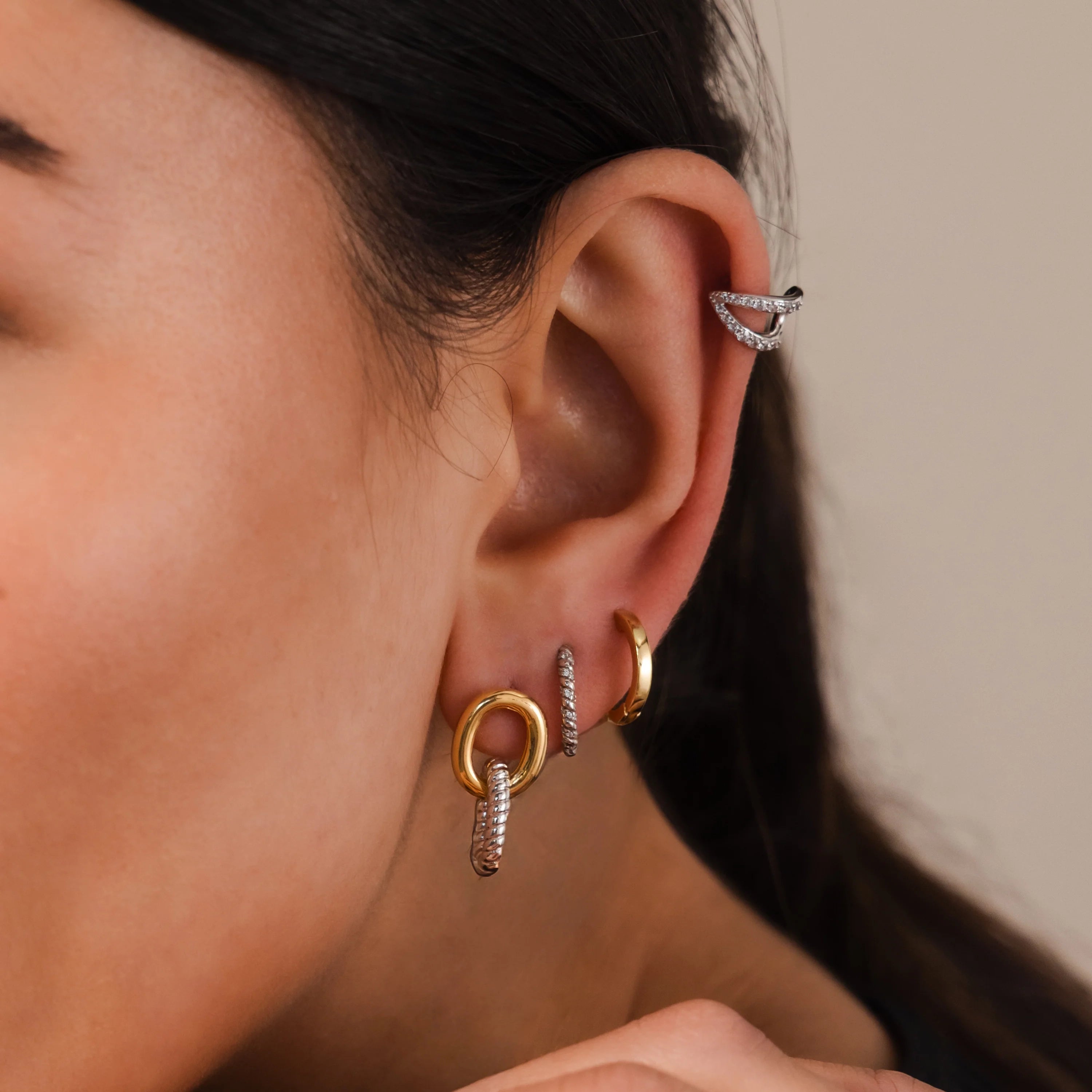 Mixed Metal Twisted Link Earrings Silver 18K Gold Plated