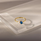 Blue Zircon Teardrop  Pearl Ring Silver 18K Gold Plated