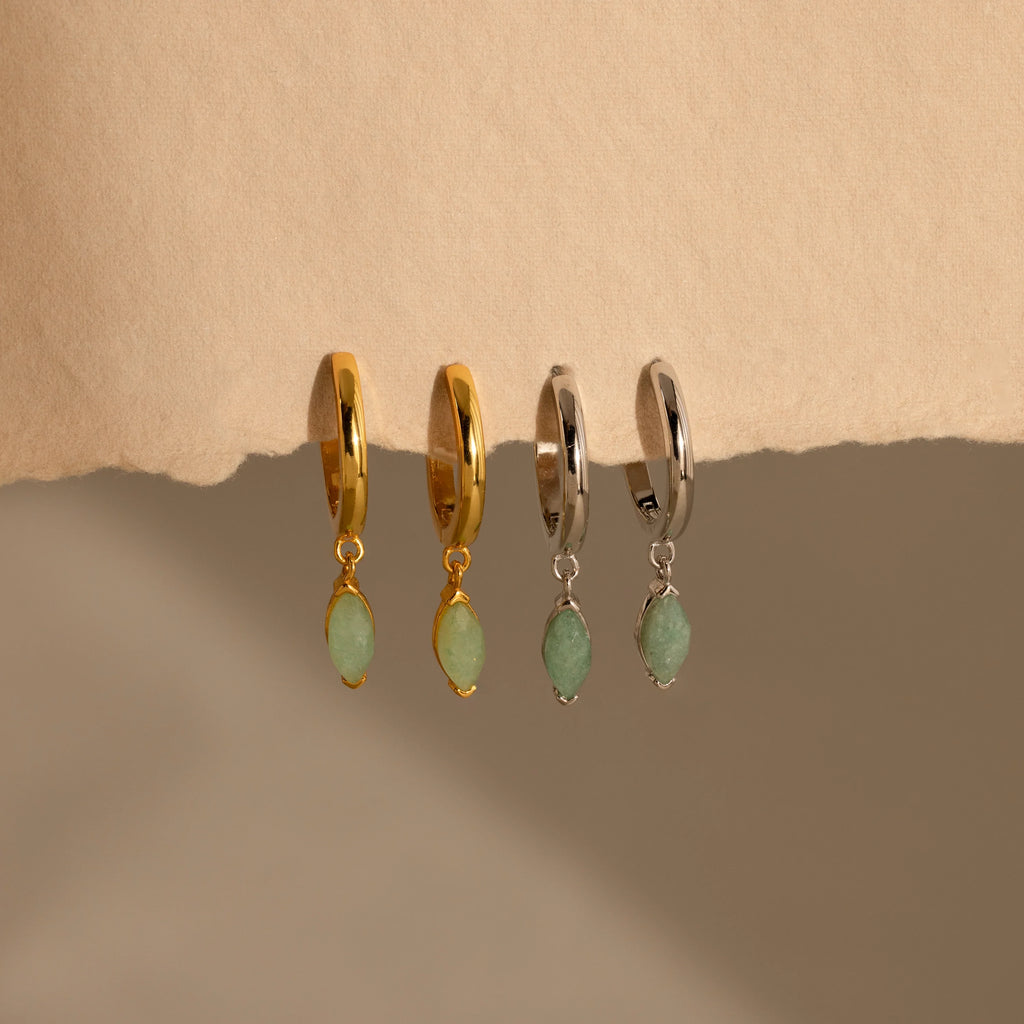 Jade Marquise Cut Huggies Silver 18K Gold Plated