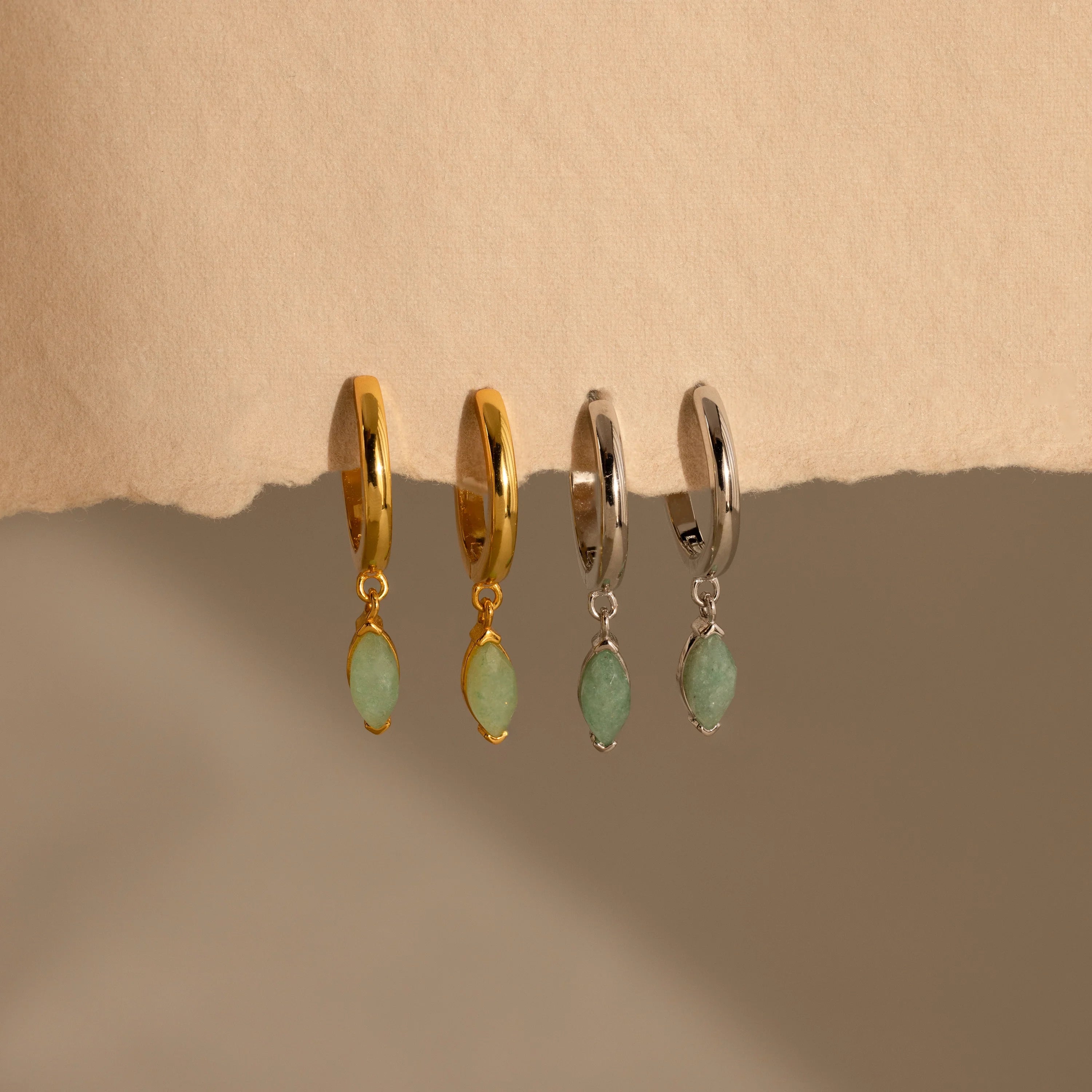 Jade Marquise Cut Huggies Silver 18K Gold Plated