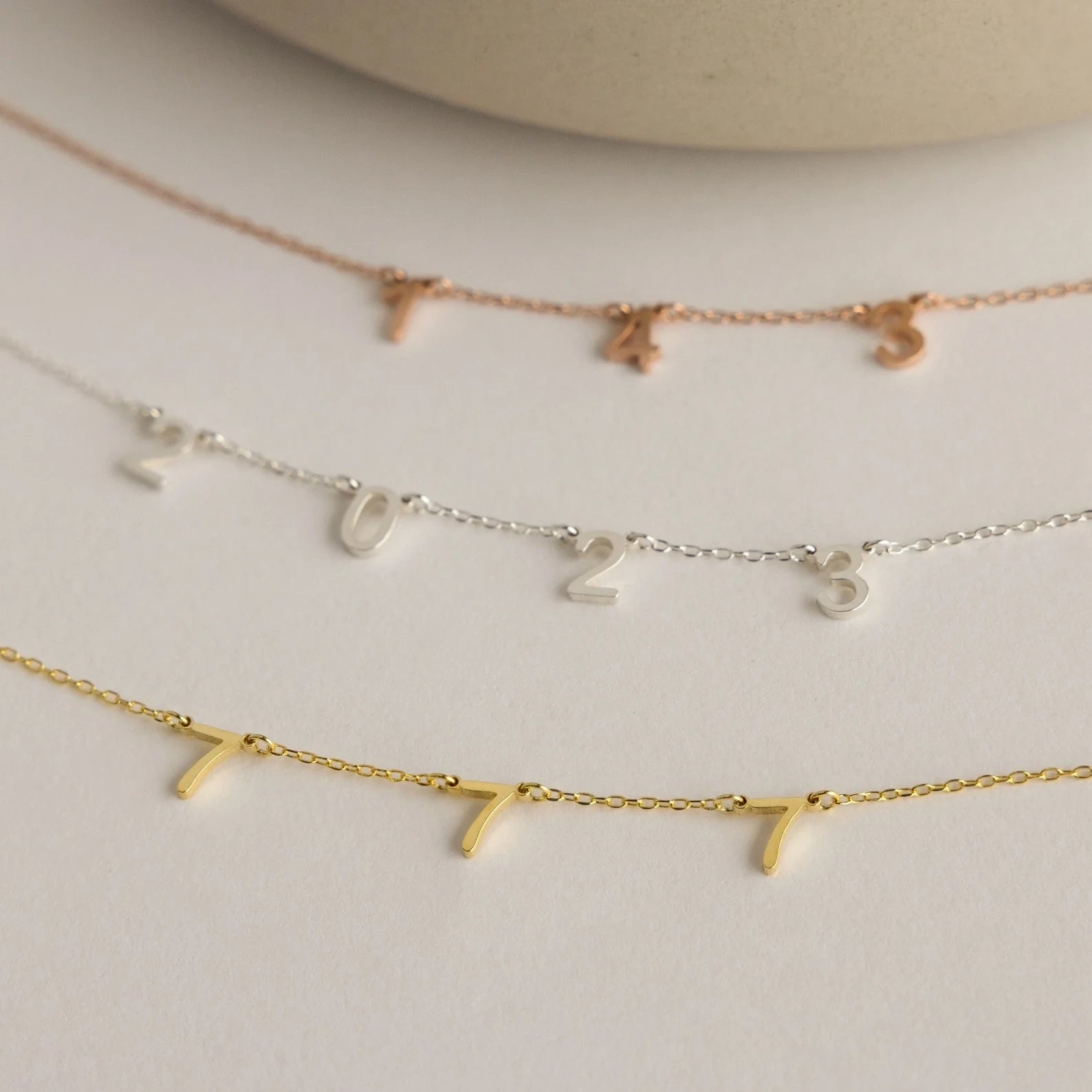 Alice Spaced Number Necklace Silver 18K Gold Plated