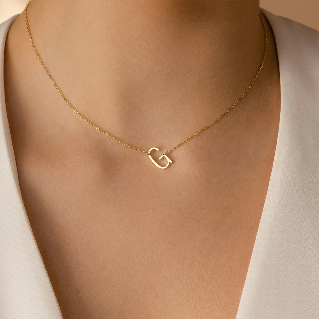 Mini Sideways Initial Necklace Silver 18K Gold Plated