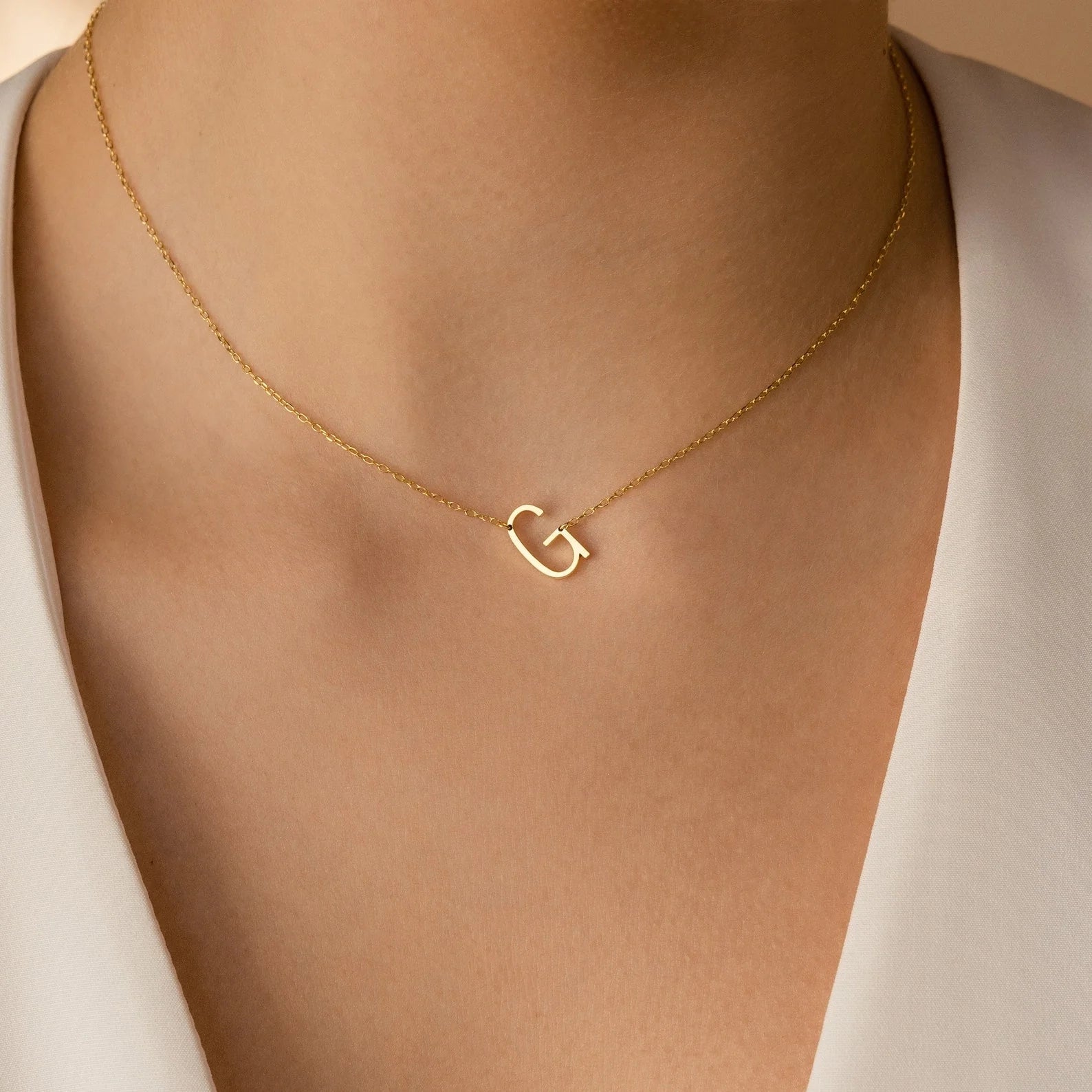 Mini Sideways Initial Necklace Silver 18K Gold Plated