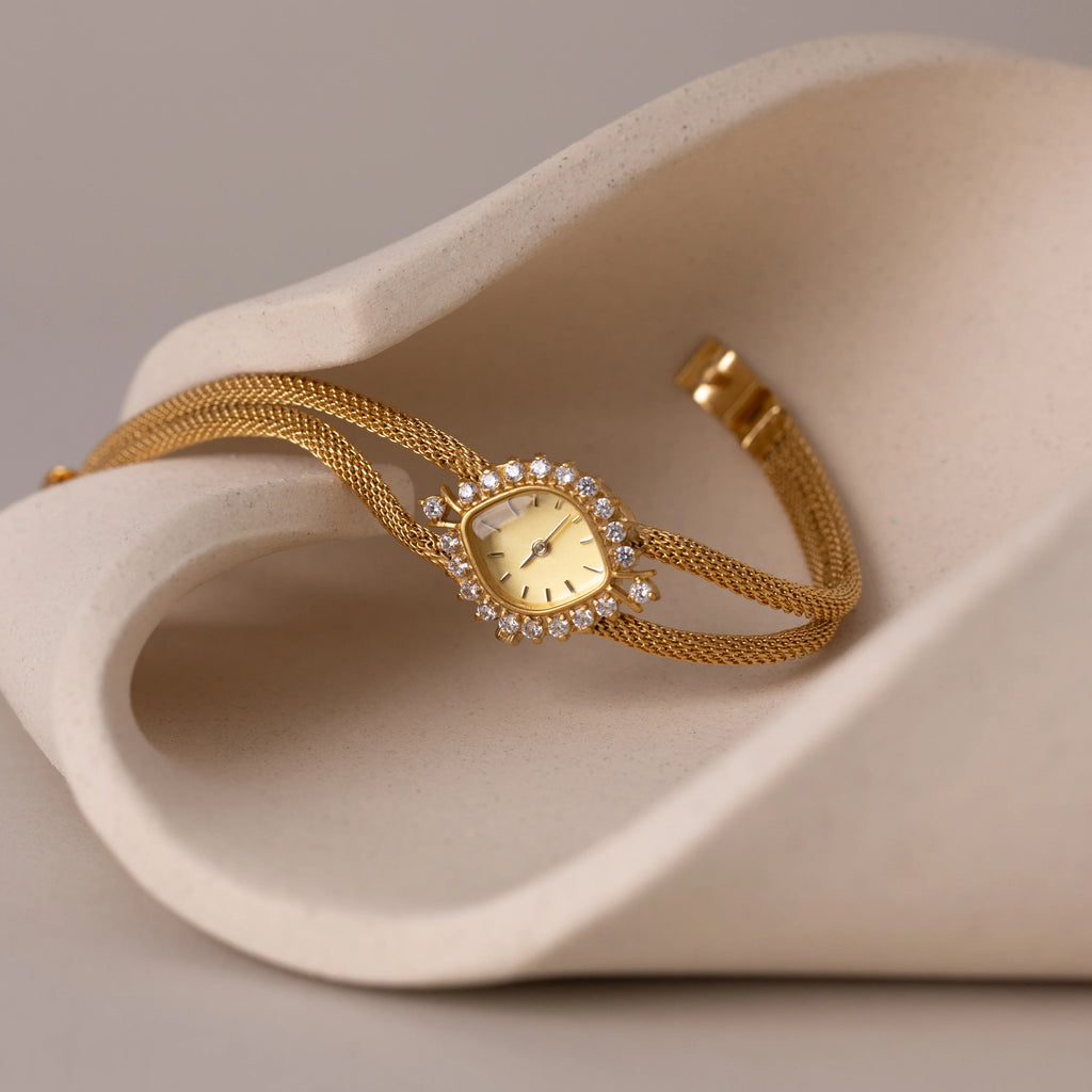 Duo Chain Diamond Timepiece Silver 18K Gold Plated