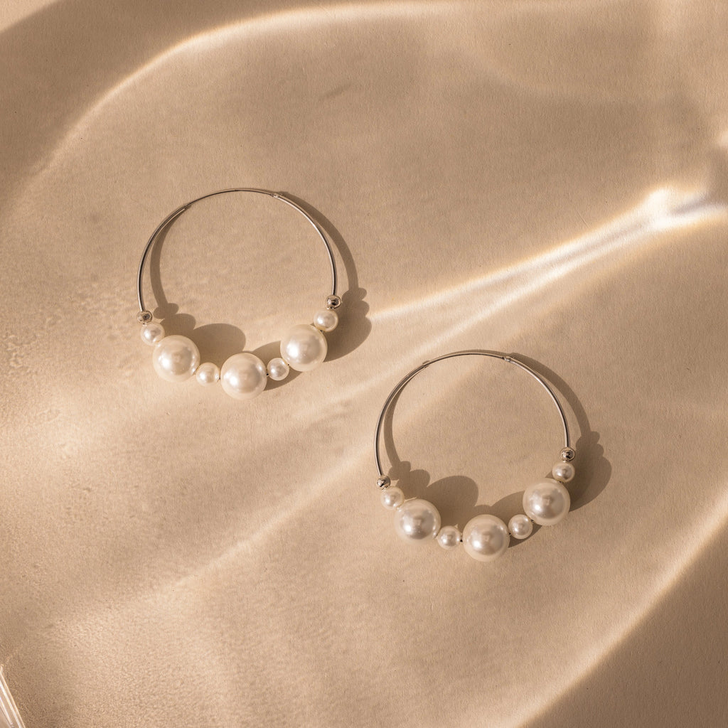 Freshwater Pearl Hoops Silver 18K Gold Plated