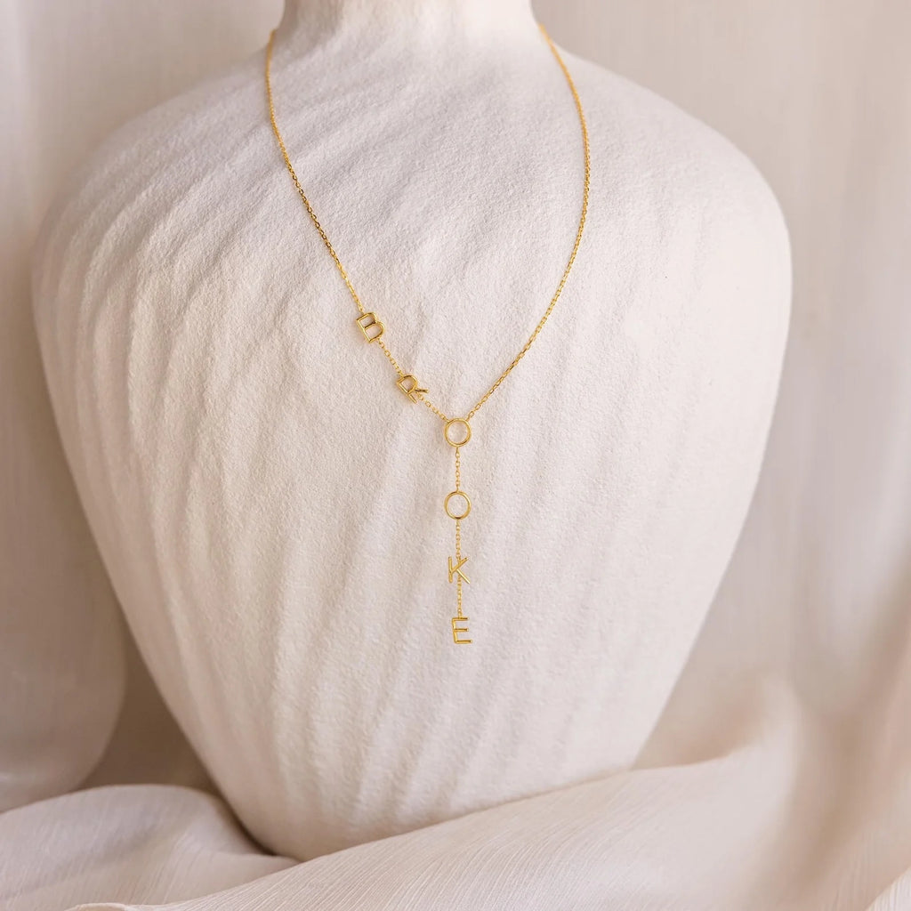 Lariat Name Necklace Silver 18K Gold Plated