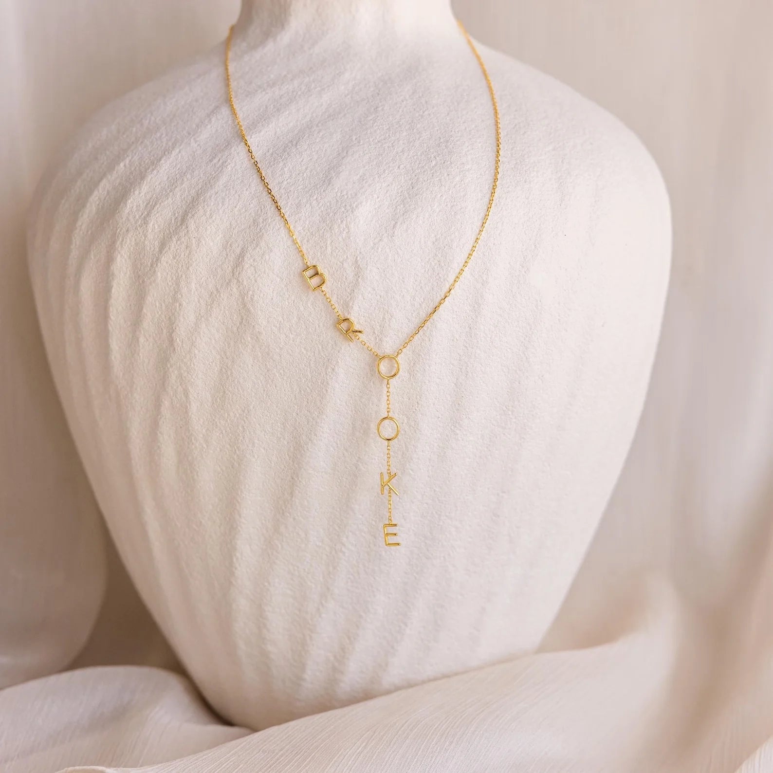 Lariat Name Necklace Silver 18K Gold Plated