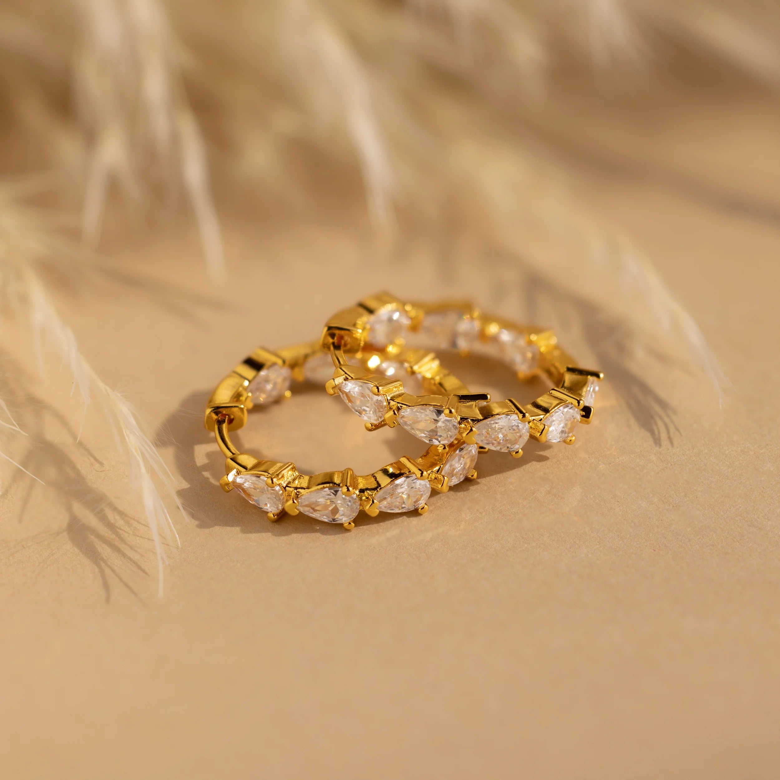 Inside Out Pear Diamond Hoops Silver 18K Gold Plated