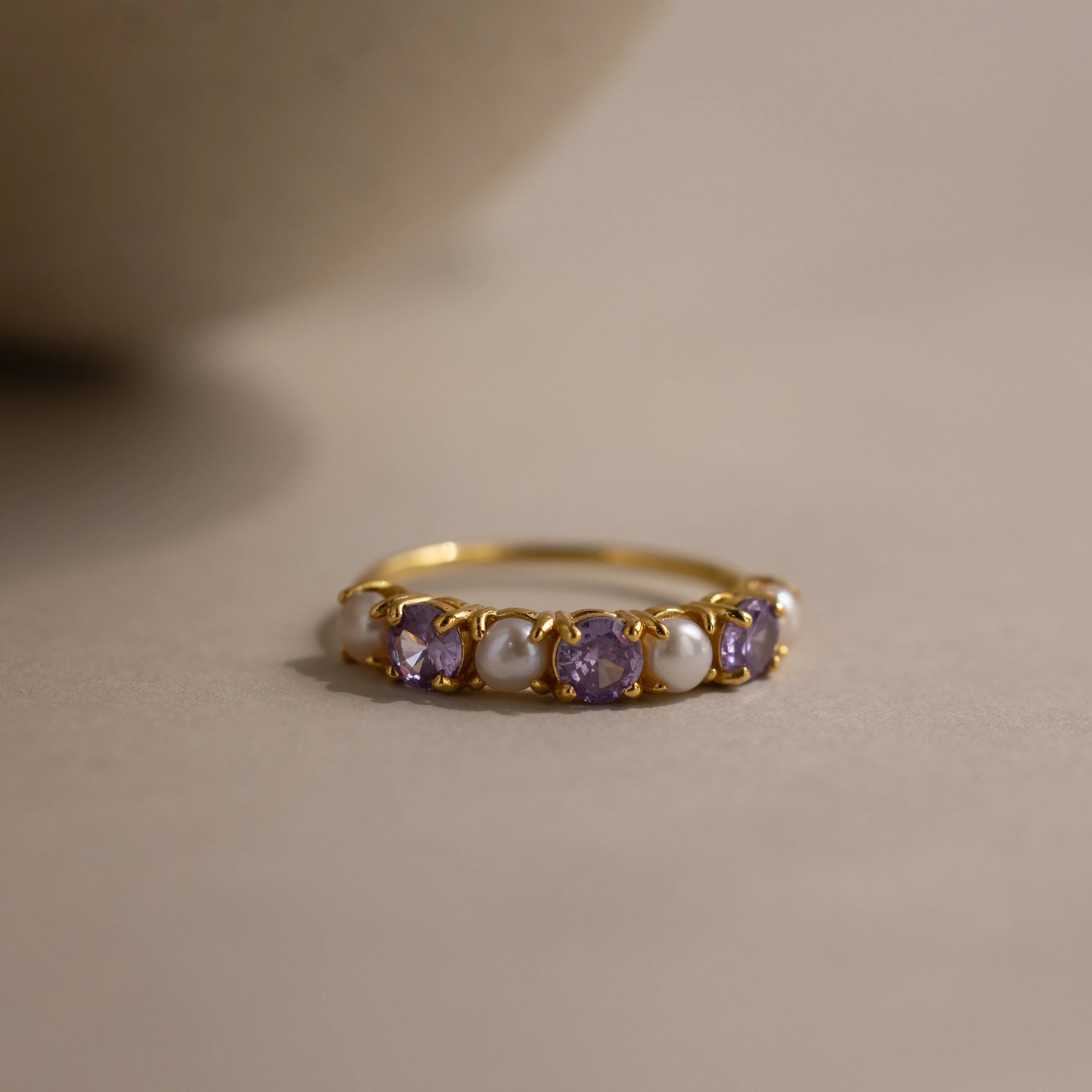 Amethyst & Pearl Lace Ring Silver 18K Gold Plated