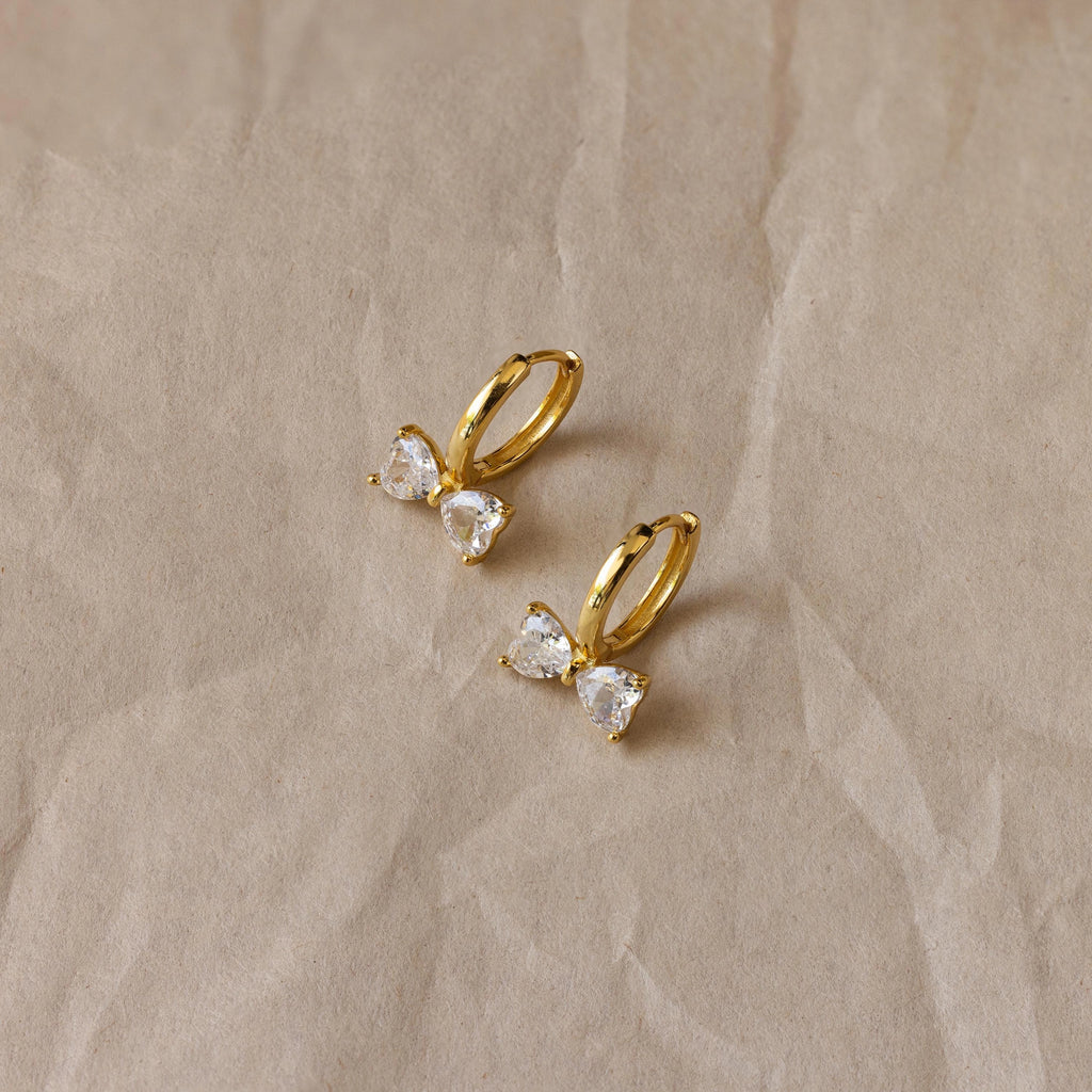 Diamond Bow Huggies Silver 18K Gold Plated