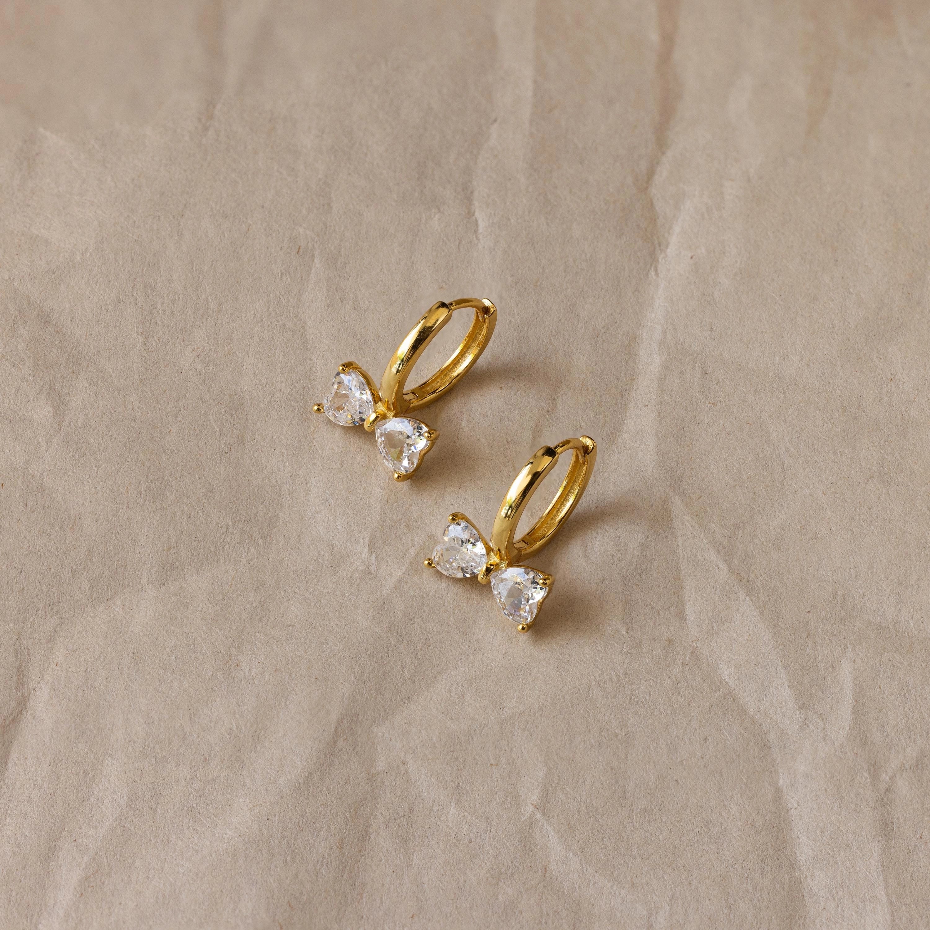 Diamond Bow Huggies Silver 18K Gold Plated