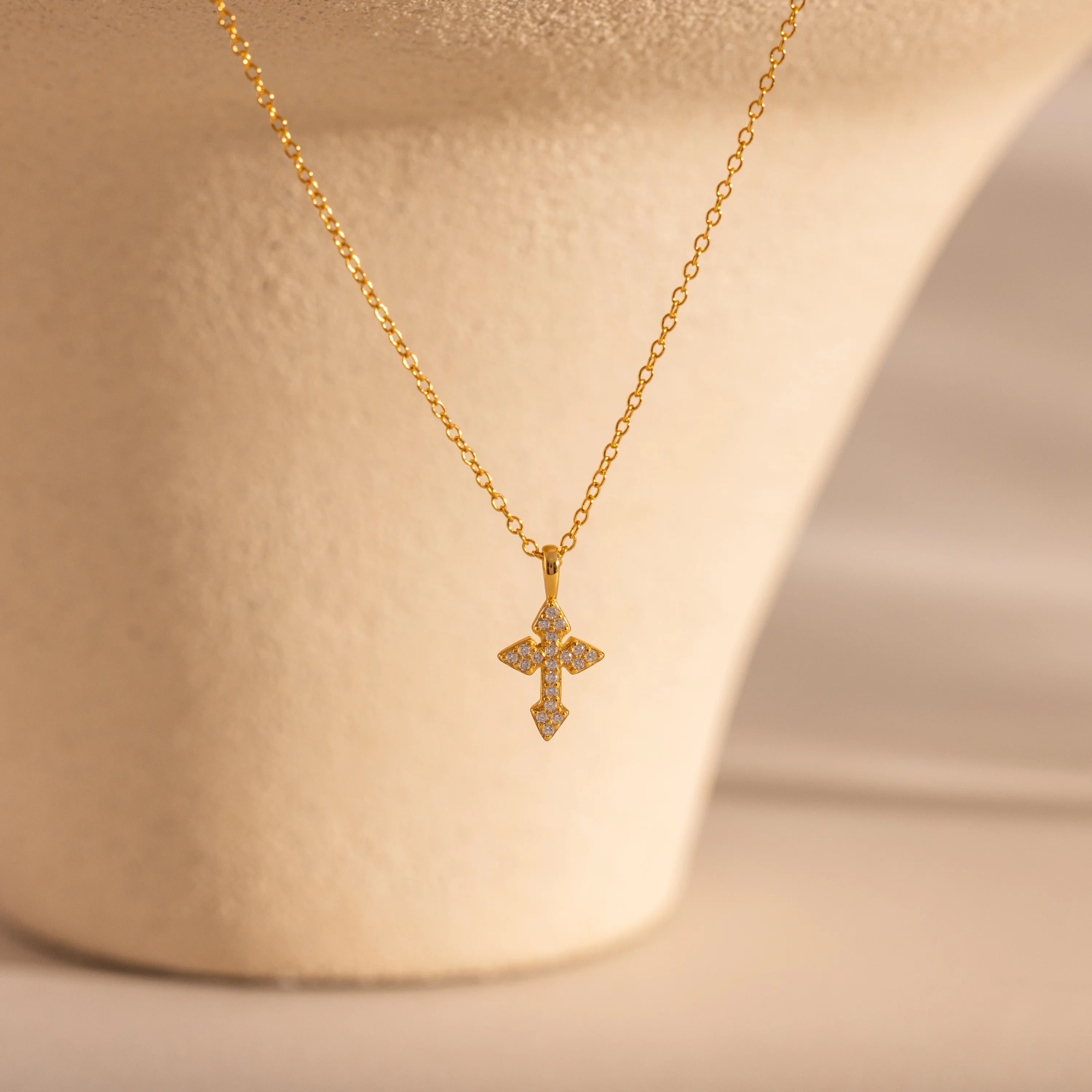 Diamond Vintage Cross Necklace Silver 18K Gold Plated